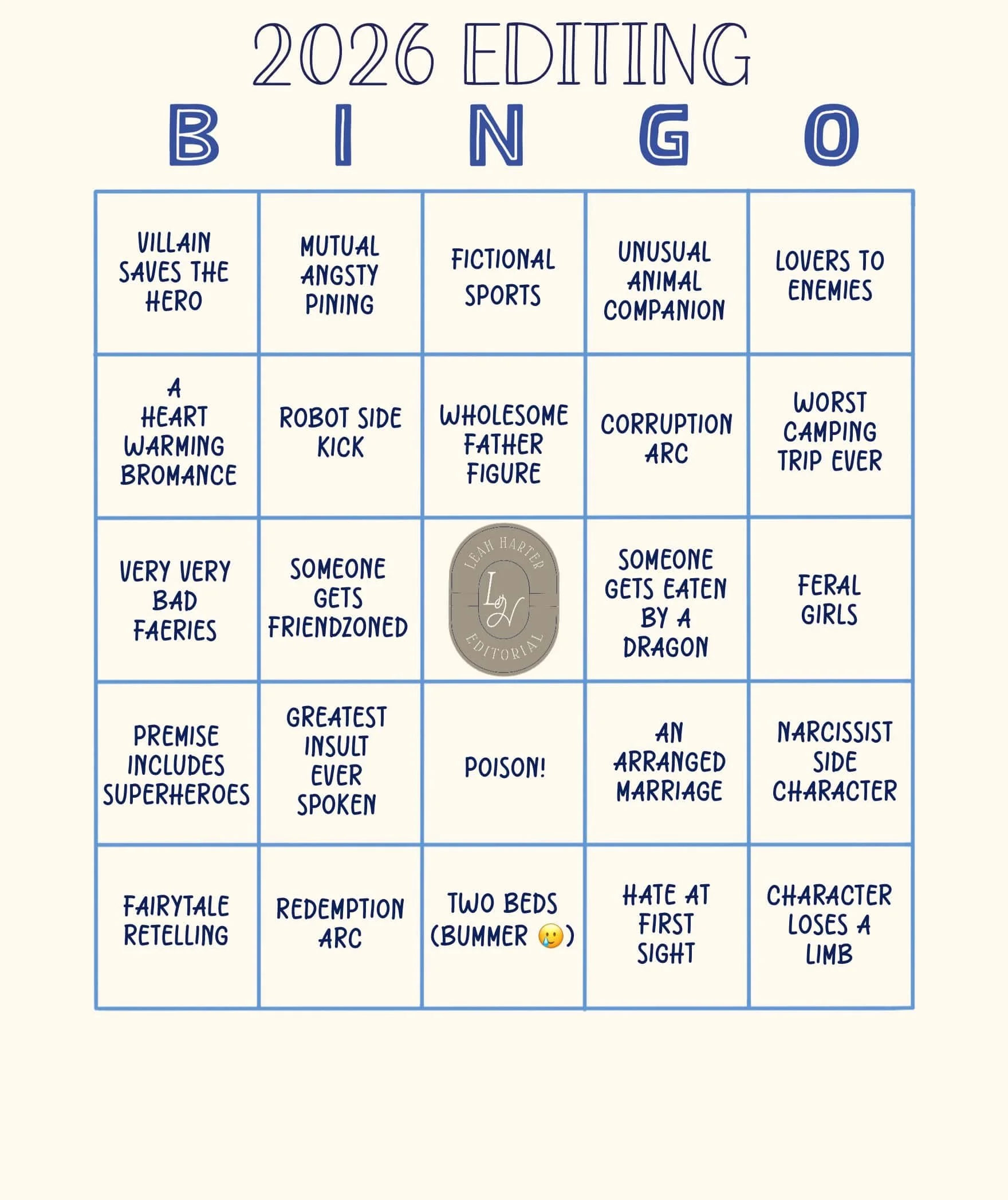 Image showing a bingo card with fiction tropes.