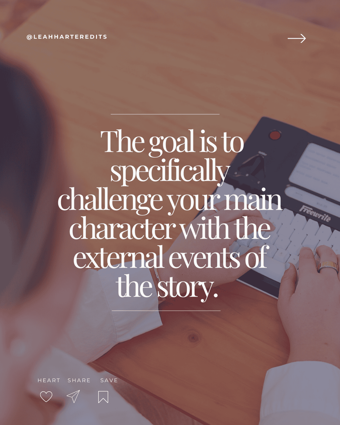 image of an editor typing while explaining the difference between plot and story.