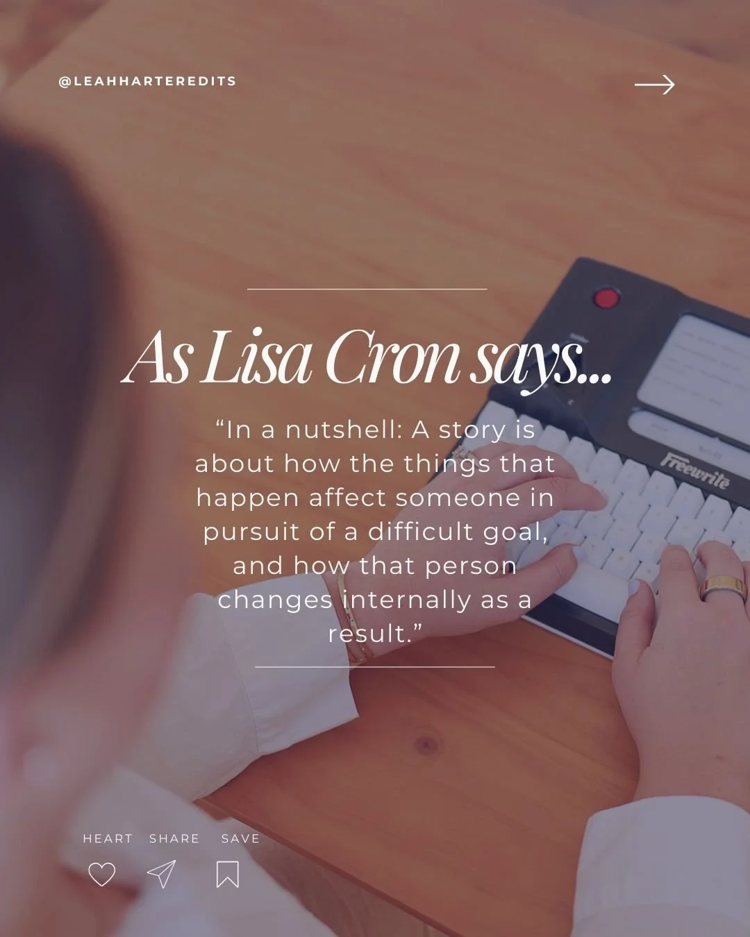 Image of an editor typing with a quote overlayed.