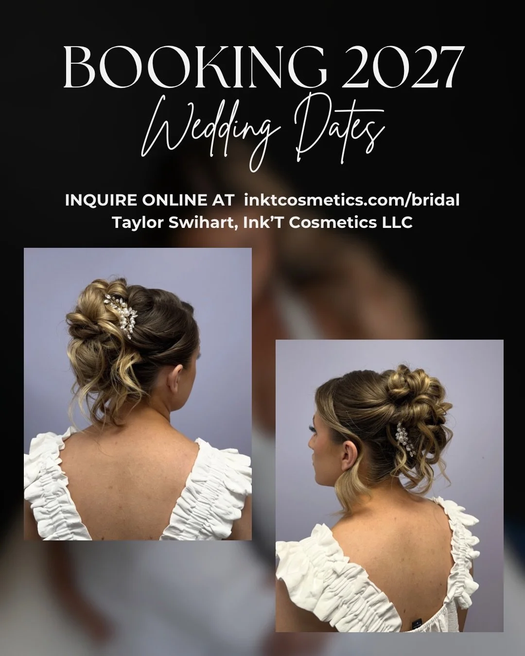 💍✨ 2027 BRIDAL HAIR BOOKINGS ARE NOW OPEN! ✨💍

Calling all 2027 brides! 👰&zwj;♀️🤍

My bridal hair styling calendar is officially open for BOTH weekday and weekend weddings throughout 2027! 🎉

Whether you&rsquo;re planning an intimate weekday cel
