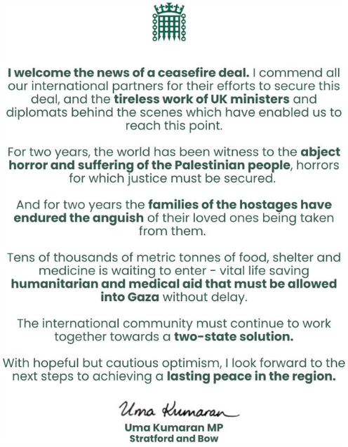 My comment on the news of a ceasefire deal