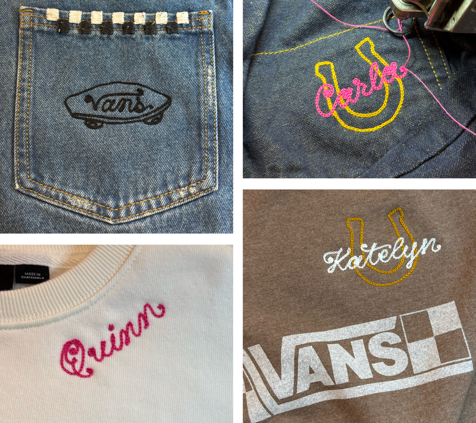 Chainstitch embroidery on Vans clothing for their grand opening in Garland, Texas.