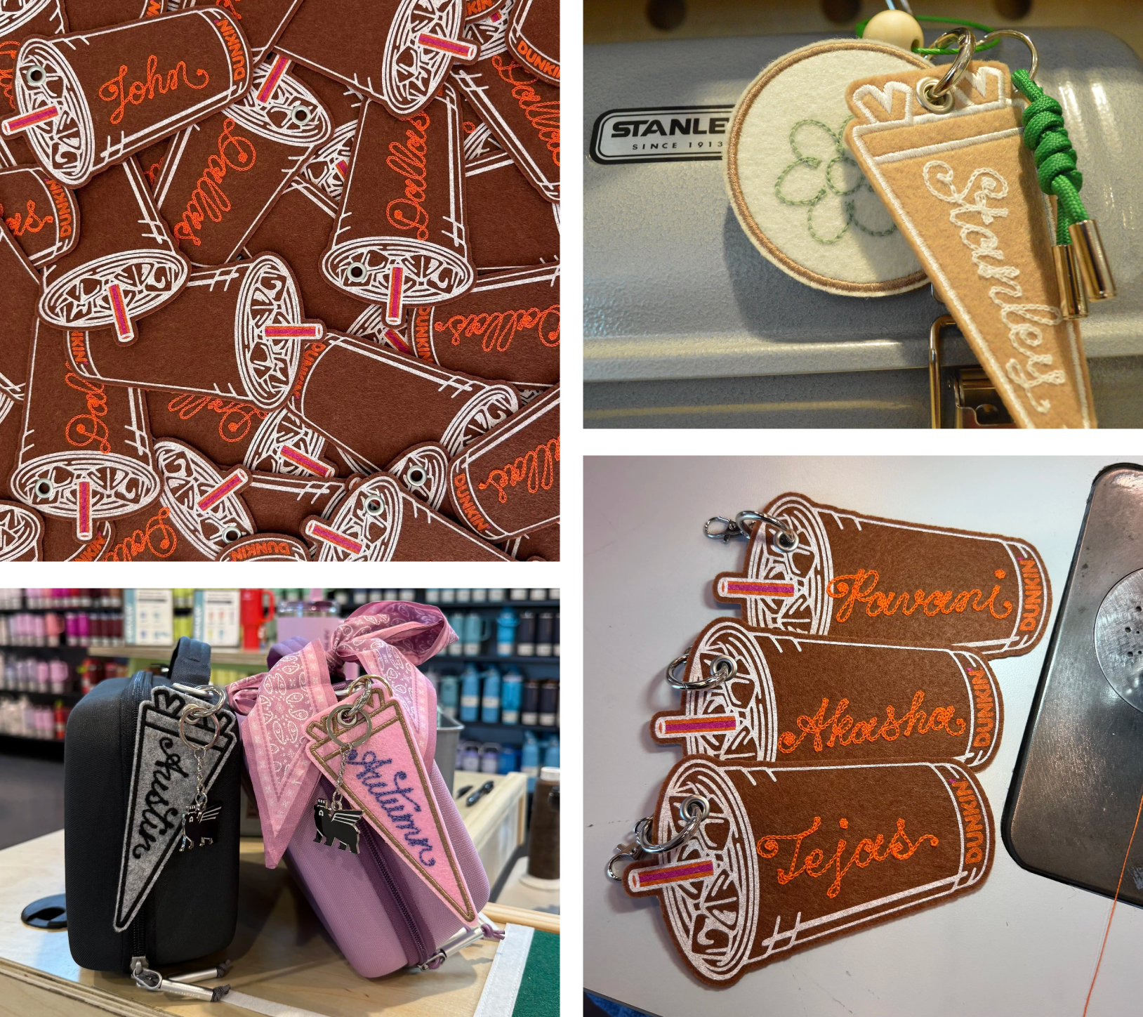 Studio produced felt keychains/bag charms, ready for chainstitch embroidery.