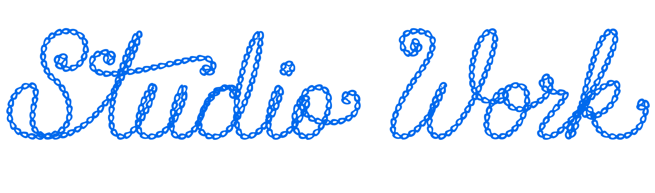 Word 'believe' written in blue chain-link cursive on black background.