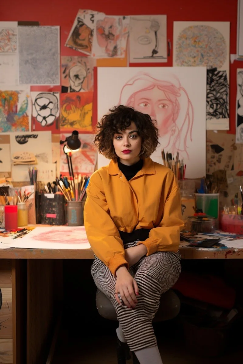 artist in mustard top