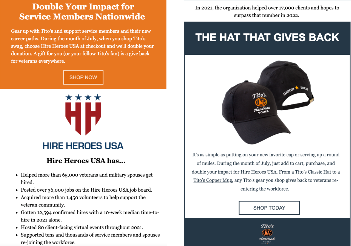Subject Line: Raise Spirits for Service Members (and Make it a Double)