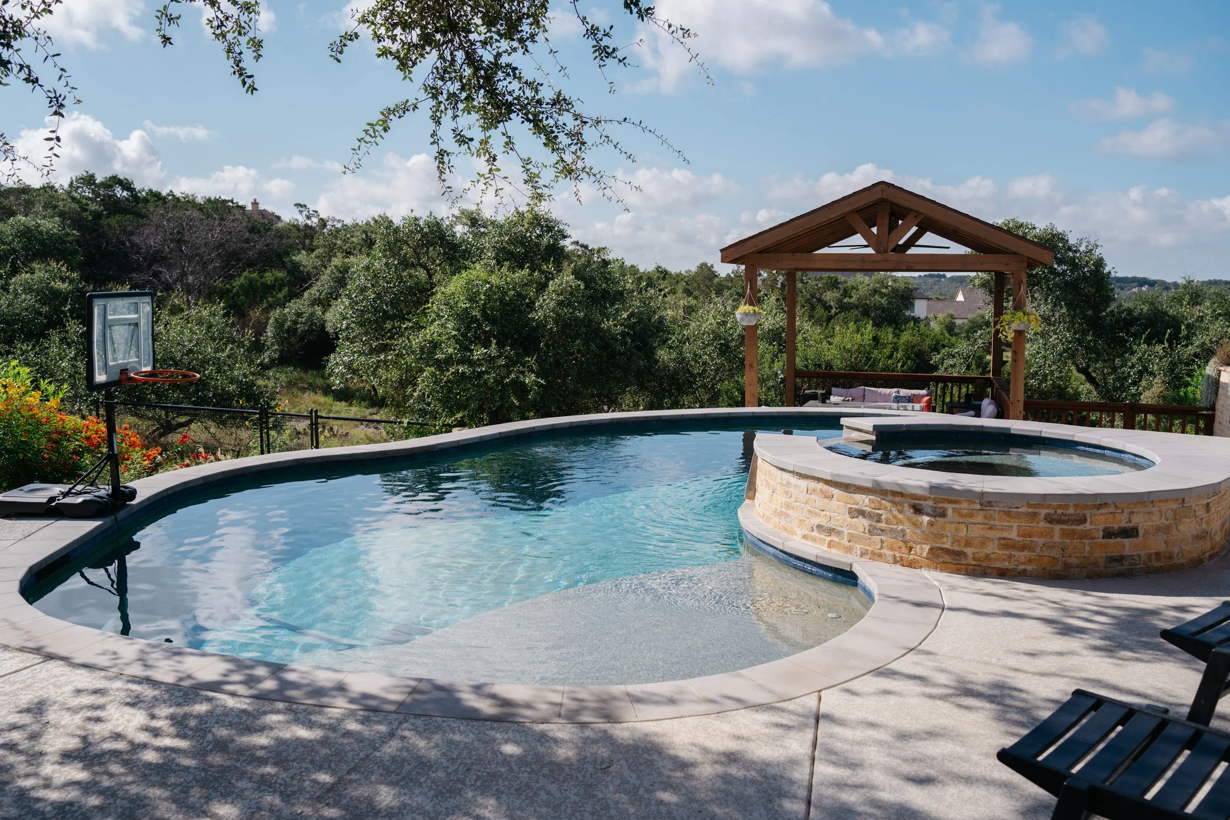 Pergola next to the pool in new braunfels texas