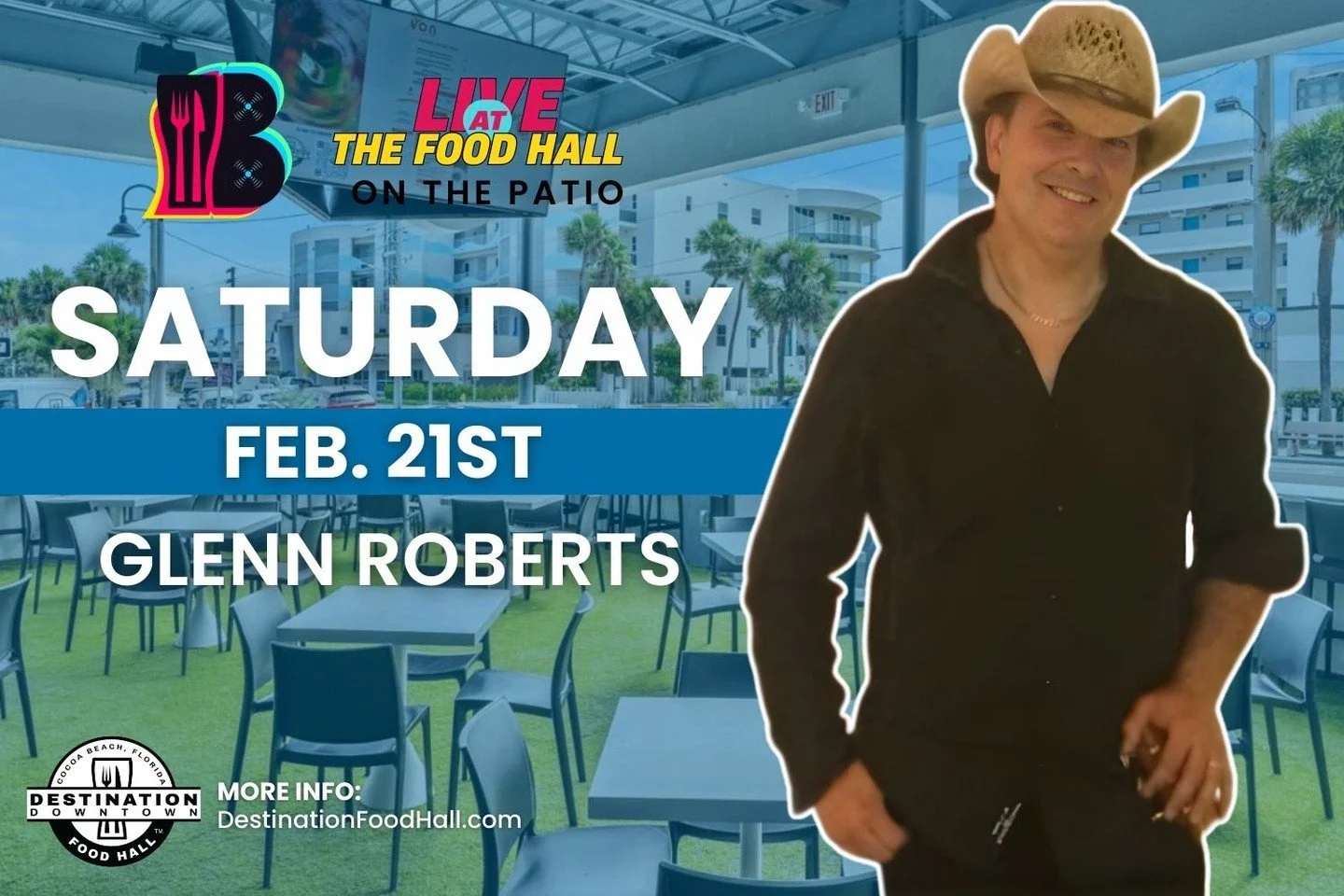 Country fans, this one&rsquo;s for you! 🔥

Glenn Roberts is bringing his &ldquo;cranked up&rdquo; country show to Destination Downtown Food Hall with high-energy hits from today&rsquo;s biggest country artists. From Luke Combs to Morgan Wallen, expe