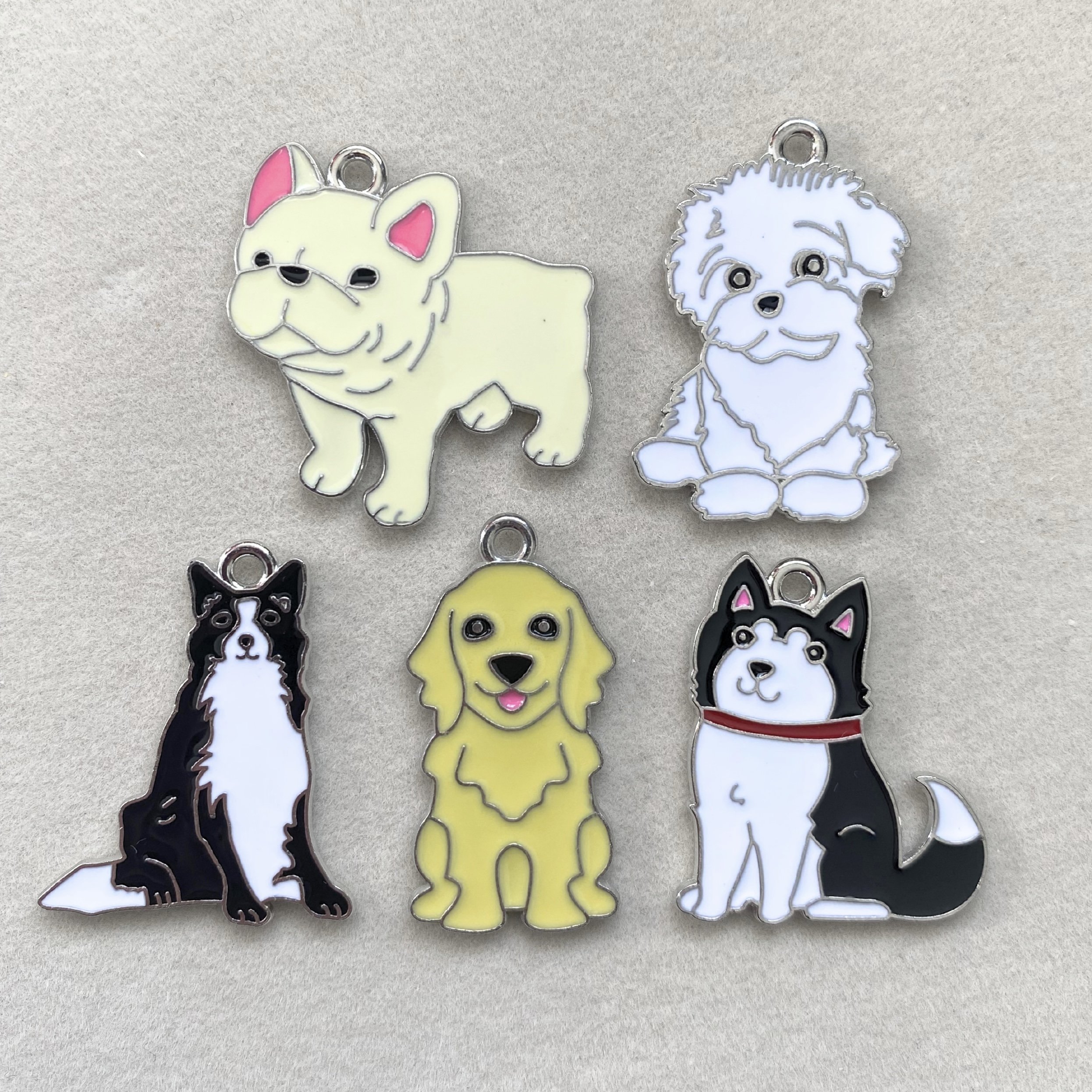 Silver Dog Enamel Charm
