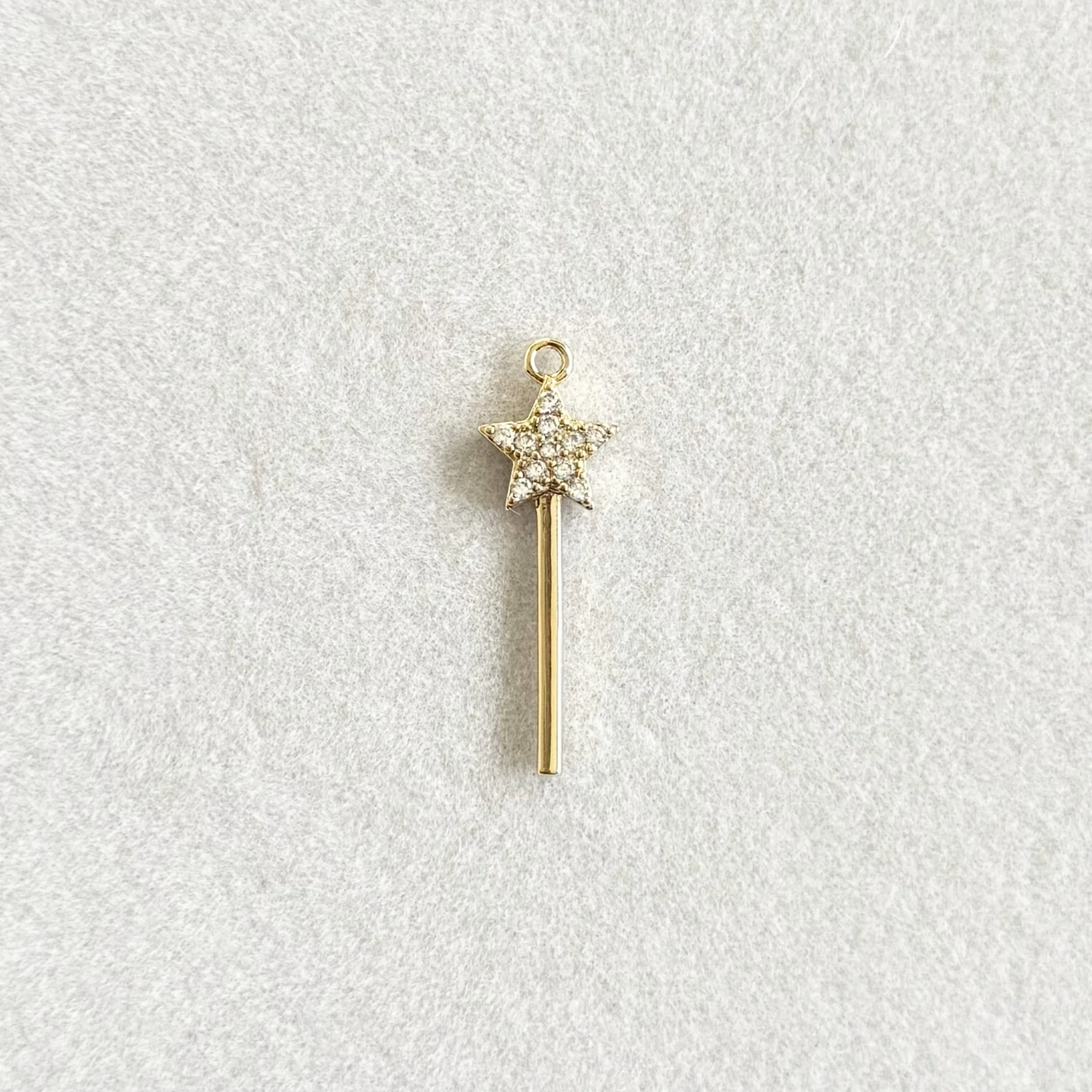 18K Gold CZ Wand Charm