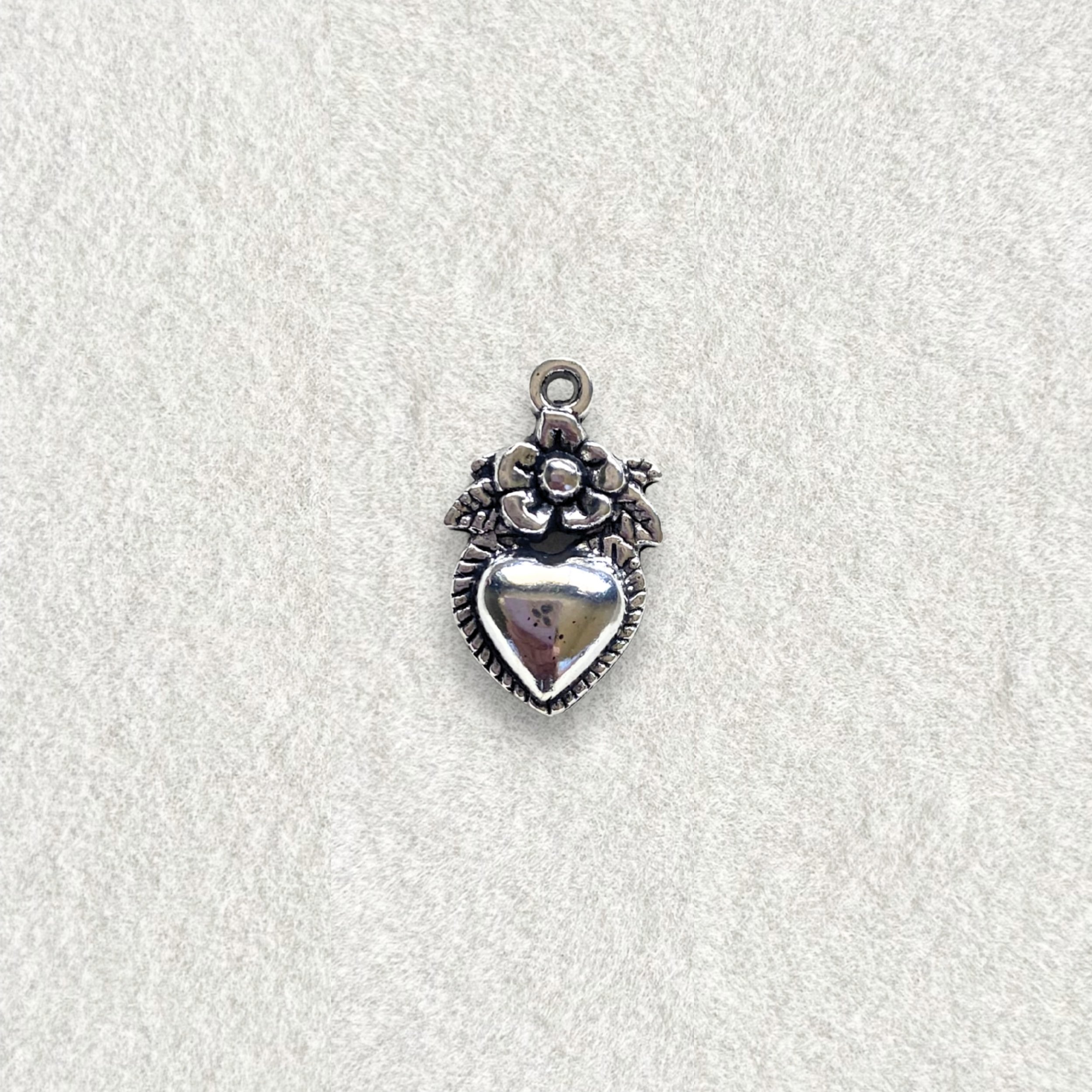 Silver Flower Heart Charm