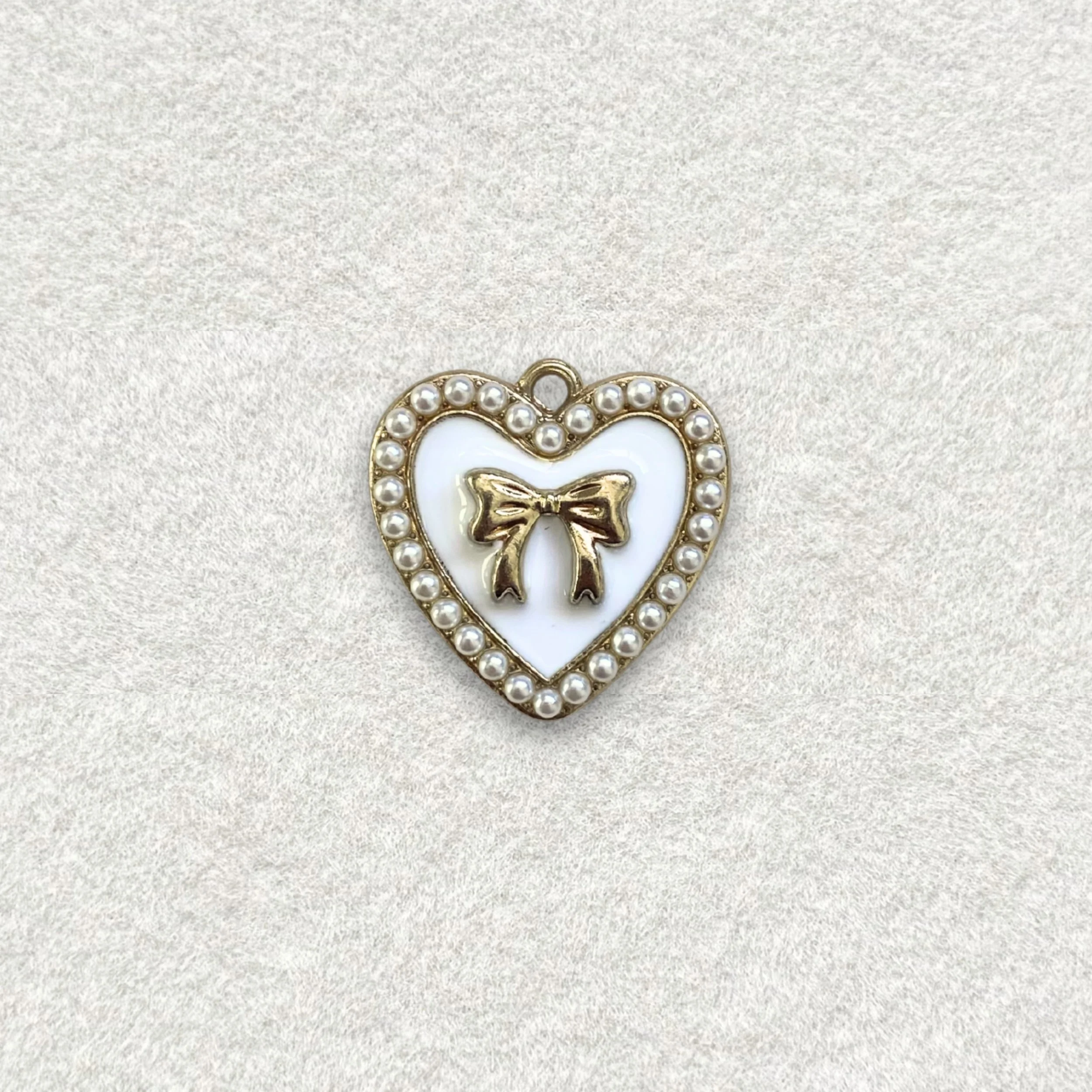 Pearly White Heart Bow Charm
