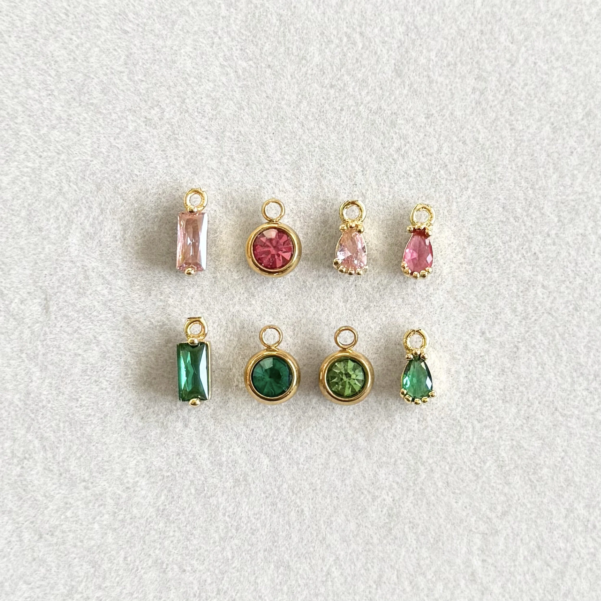 Pink & Green CZ Gold Charm