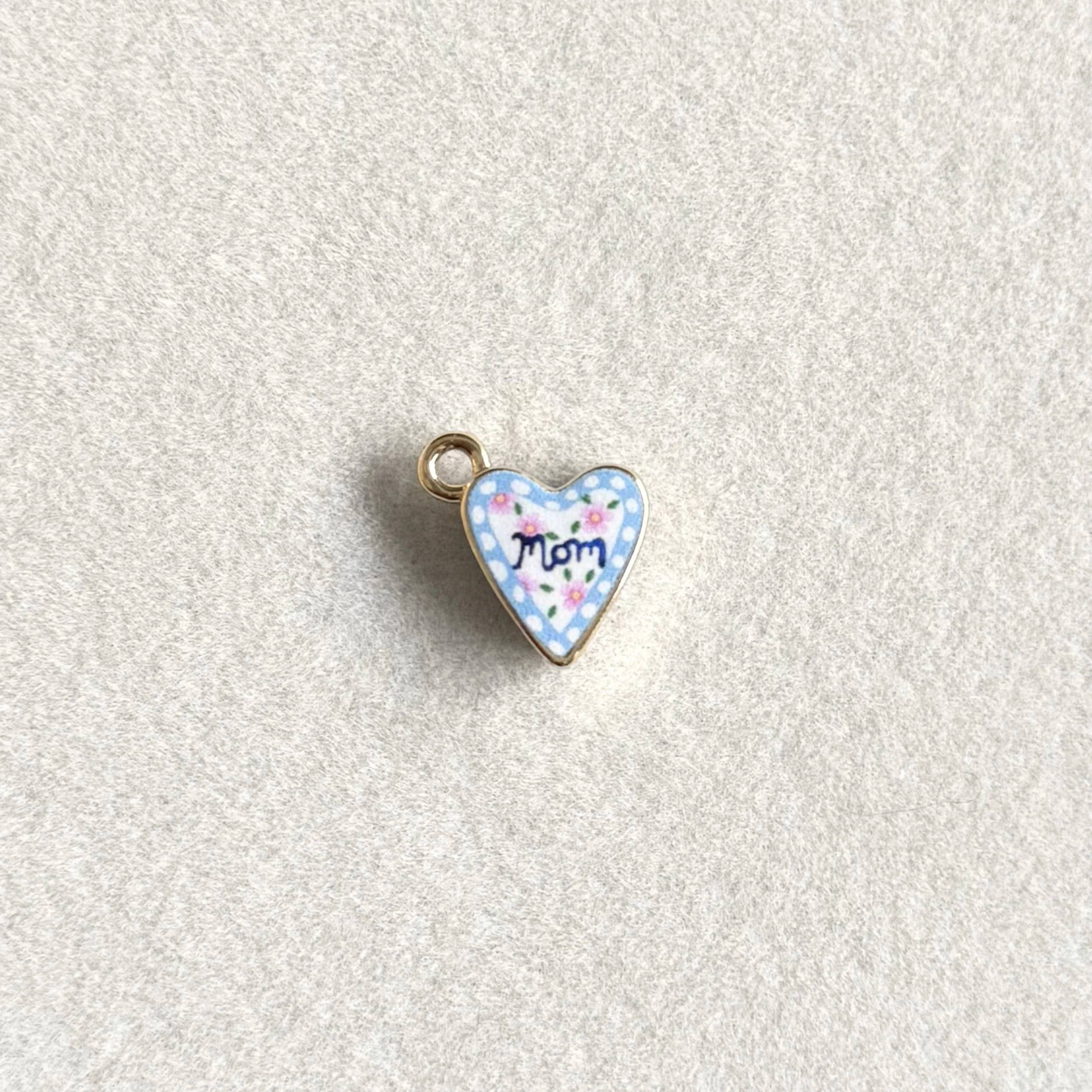 18K Printed Mom Heart Charm
