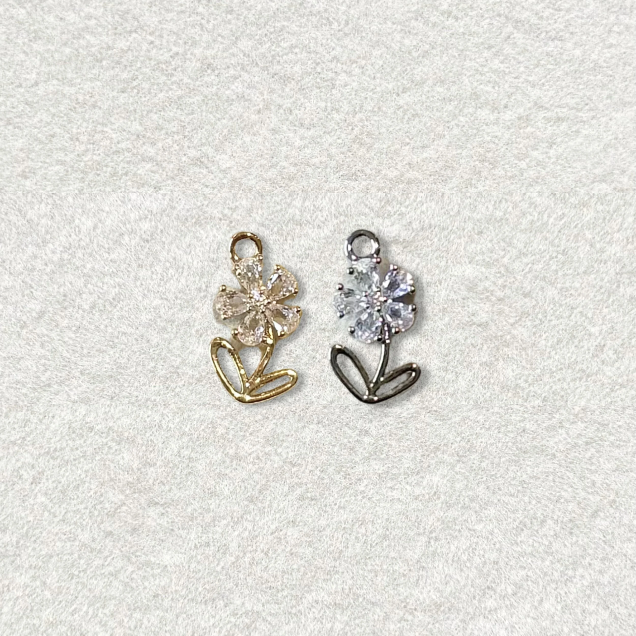 14K CZ Flower Charm
