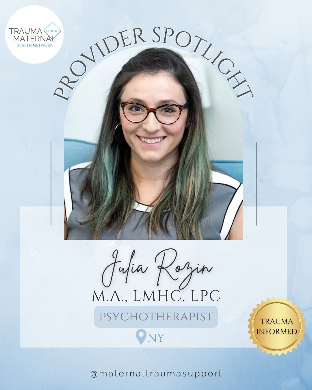 Highlighting another one of our incredible providers today, Julia Rozin, LMHC, LPC! 
Julia specializes in grief, loss, and the complexities of the human experience, offering a compassionate, trauma-informed space for clients navigating anxiety and li