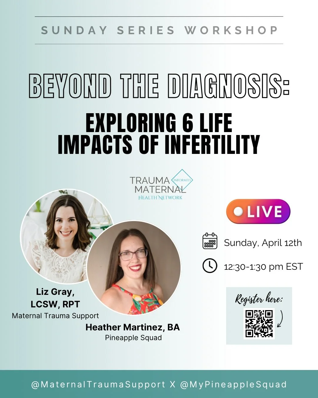Beyond the Diagnosis: Exploring 6 Life Impacts of Infertility 🤍

This April, in honor of Infertility Awareness Month, join us for a trauma-informed workshop to explore the broader effects of infertility, connect, and learn practical ways to support 