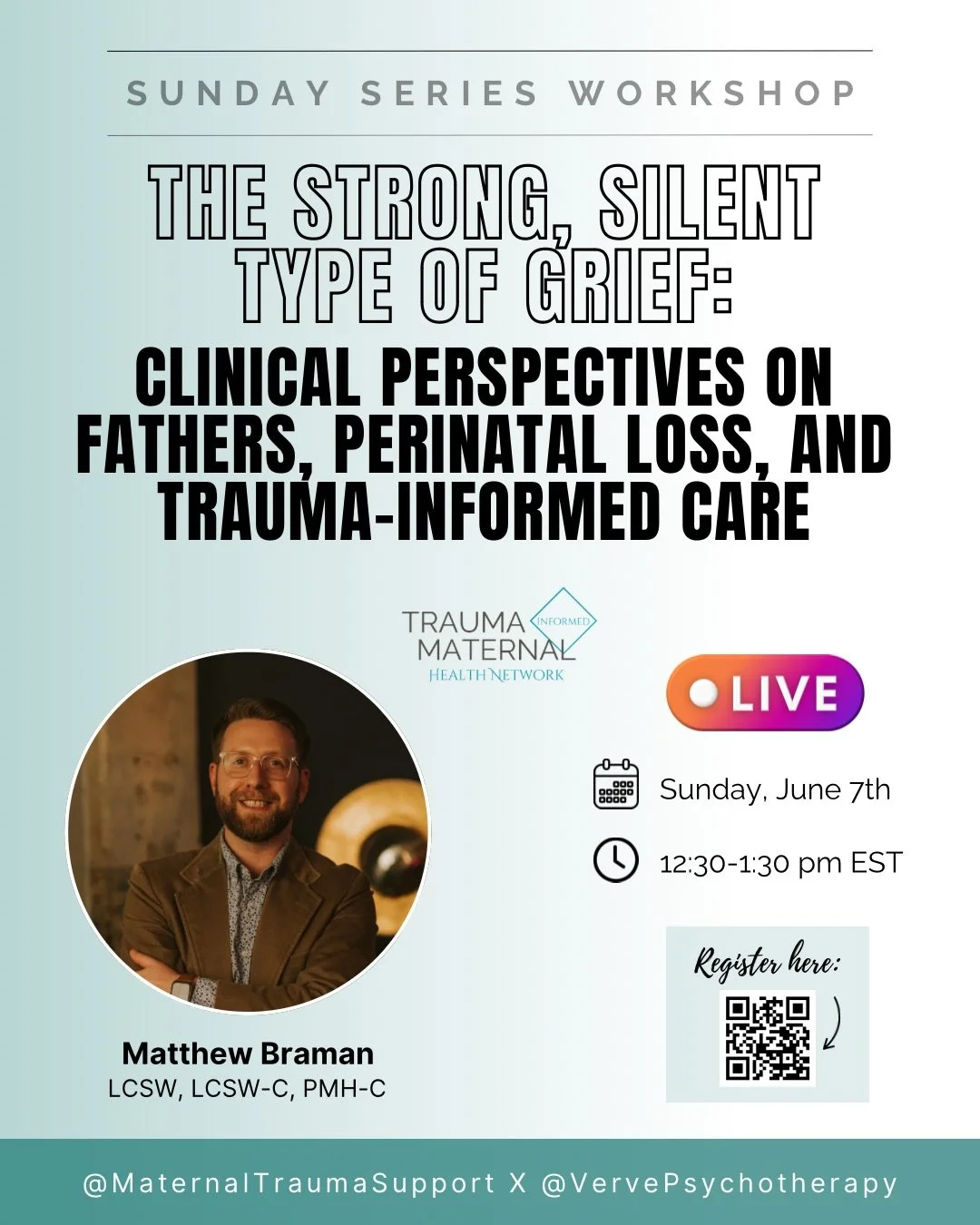 The Strong, Silent Type of Grief: Clinical Perspectives on Fathers, Perinatal Loss, and Trauma-Informed Care 🤍

In honor of Men&rsquo;s Health Month this June, join us for our next Sunday Series event with guest speaker Matthew Braman, LCSW, LCSW-C,