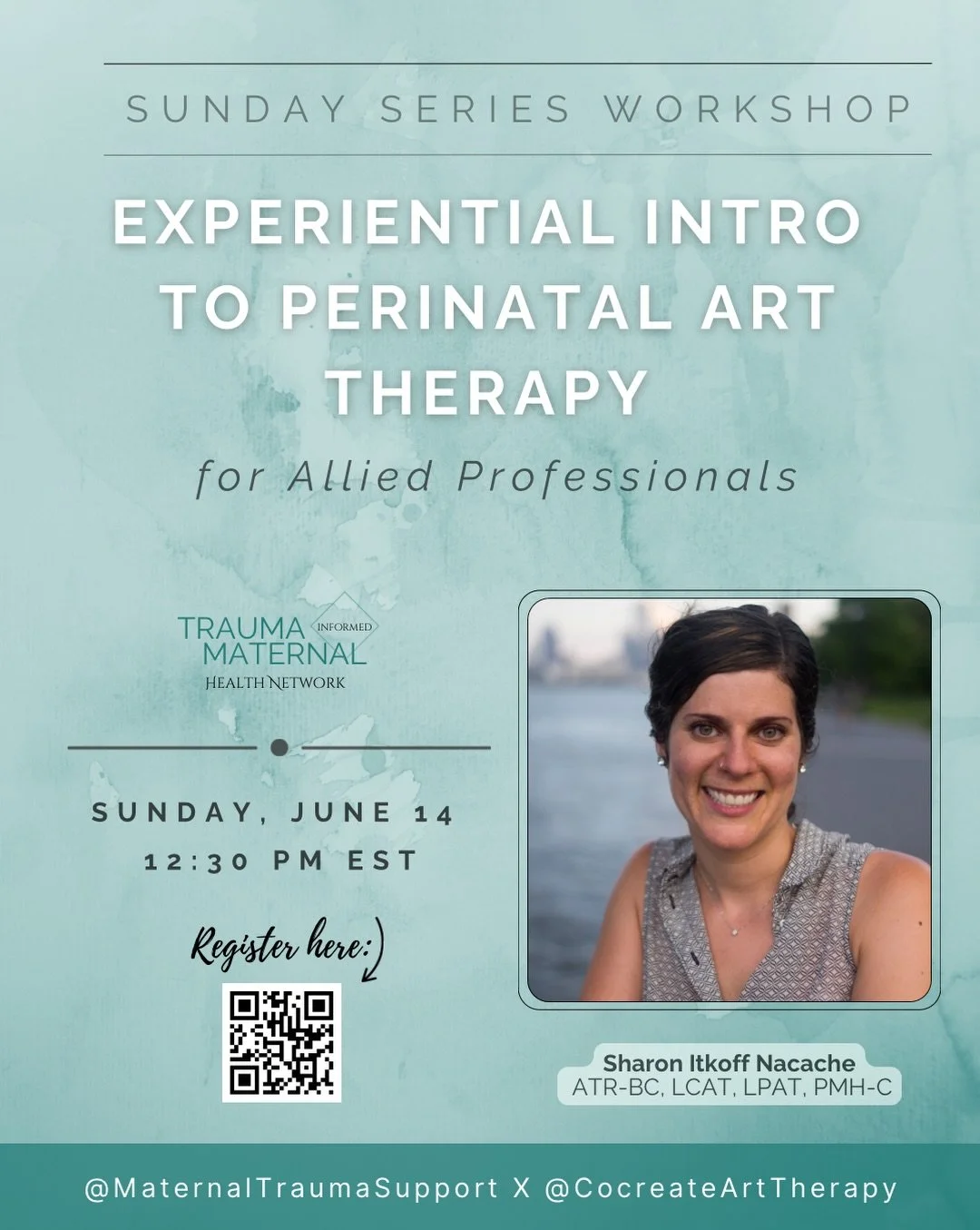 Experiential Intro to Perinatal Art Therapy for Allied Professionals 🤍

Join us for an upcoming experiential workshop with guest speaker Sharon Itkoff Nacache, ATR-BC, LCAT, LPAT, PMH-C (@cocreatearttherapy ), to explore the deeply healing use of ar