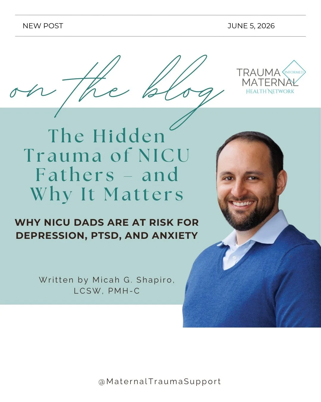 ✨Highlighting a new blog post we&rsquo;re excited about! ✨

Guest writer Micah G. Shapiro, LCSW, PMH-C, explores the often overlooked emotional and psychological impact of NICU experiences on fathers and non-birthing partners.

This piece sheds light