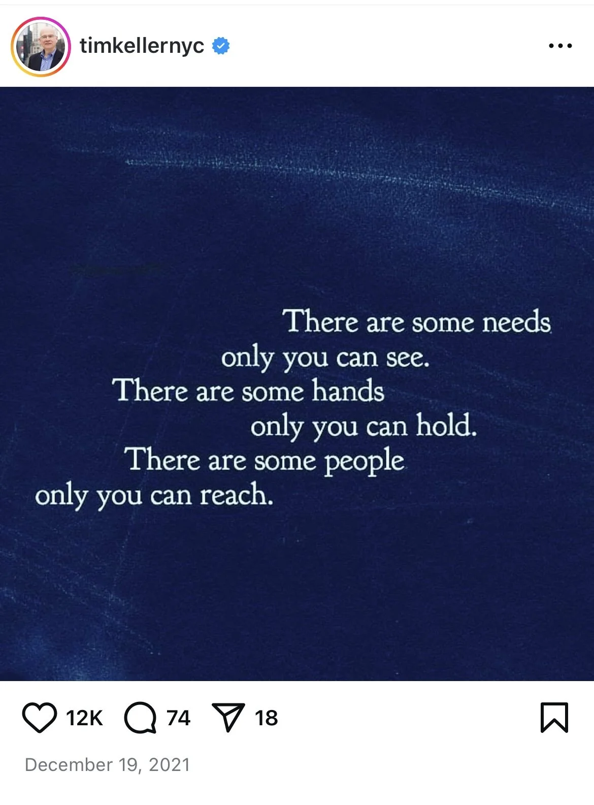 A quote on a dark blue background stating: "There are some needs only you can see. There are some hands only you can hold. There are some people only you can reach."