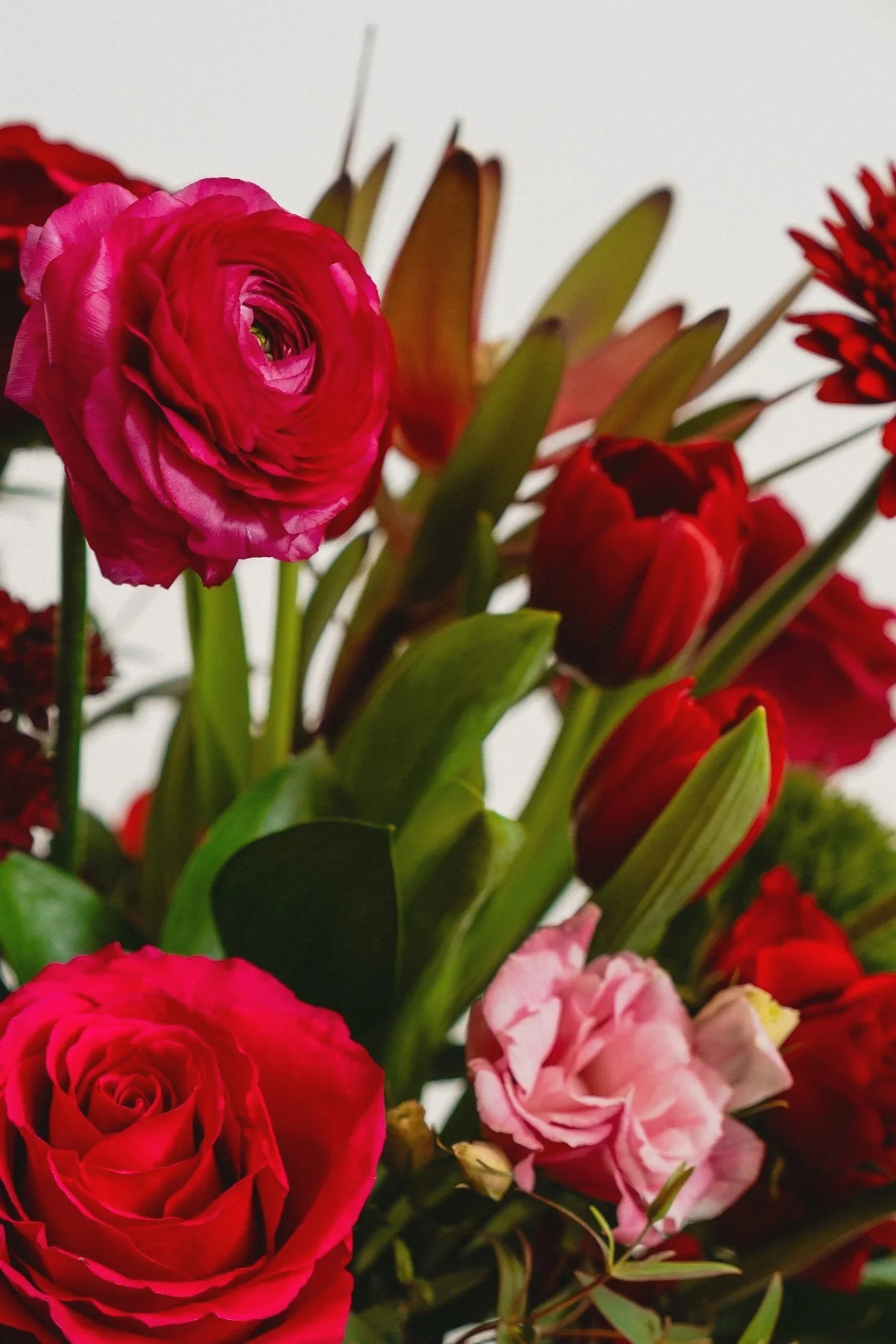 Designer's choice - a small bouquet with pretty Valentine varieties artfully arranged in a glass vase complete with a pretty coordinating ribbon. $79.95
*Varieties may vary depending on availability and awesomeness.
