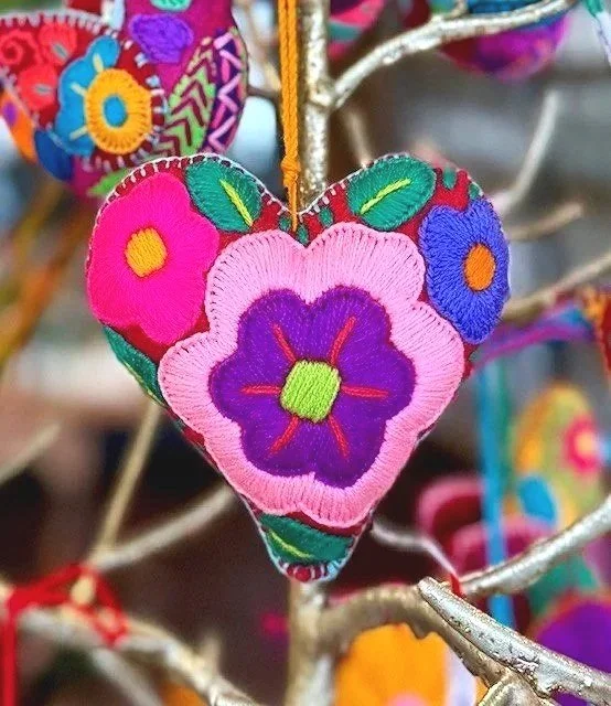 Colorful 4" hand embroidered hearts-with a love note pocket in the back! Made by talented artisans committed to continuing this rich tradition of Mexico. Verified free trade. $12.95 each