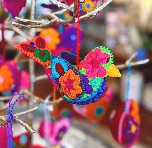 Colorful 6"x3.5" hand embroidered birds with exquisite detail--no two are alike. Made by talented artisans committed to continuing this rich tradition of Mexico. Verified free trade. $22.95 each