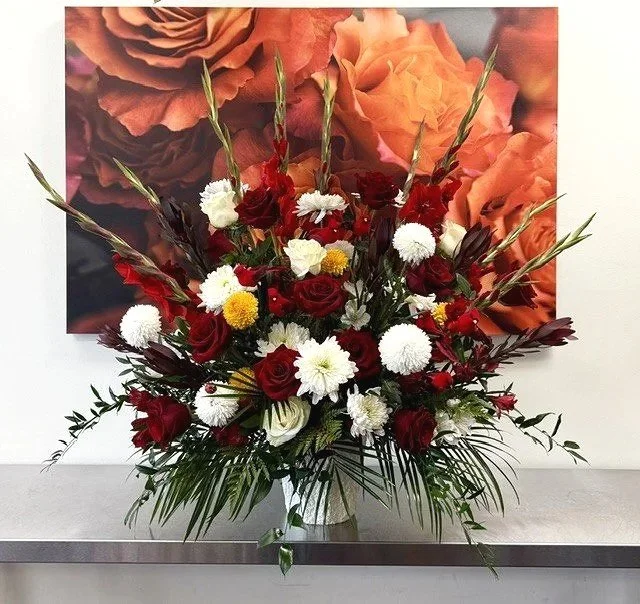 red & white with a touch of yellow
