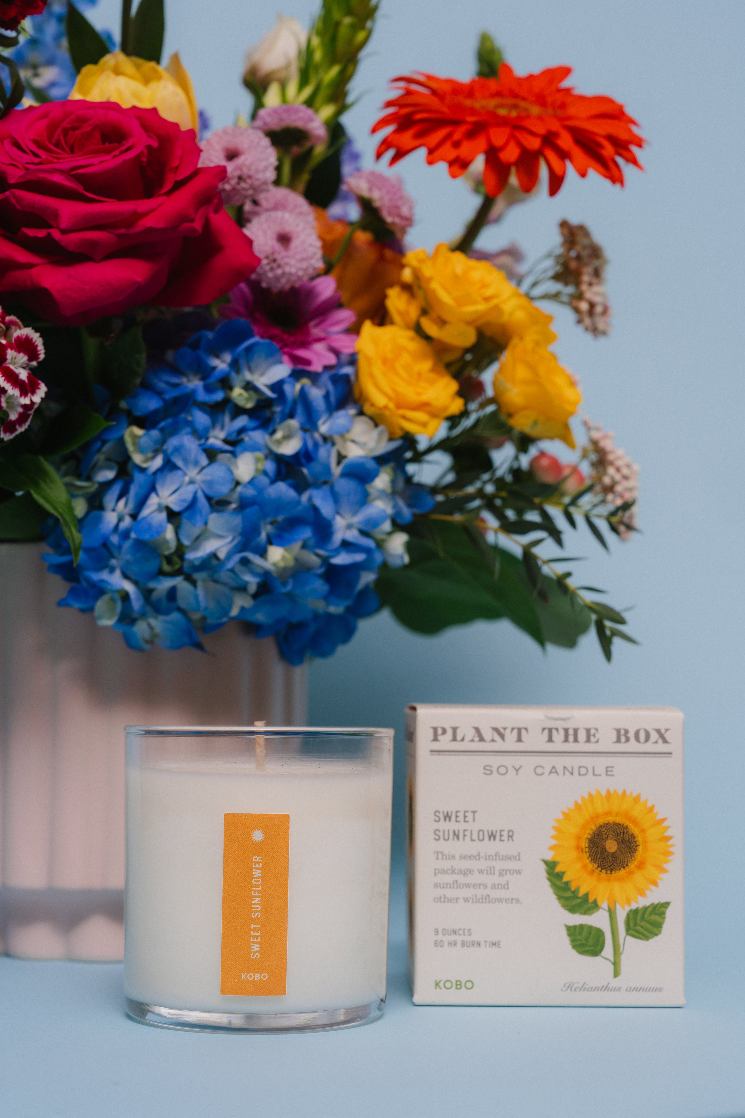 Kobo Plant The Box candle. An amazing 60 hour, clean burning candle cleverly packaged in a seed-infused box complete with instructions for planting! Currently available in Sunflower, Ripe Tomato Vine, Thyme & Red Poppy - $37.95 each, while supplies l