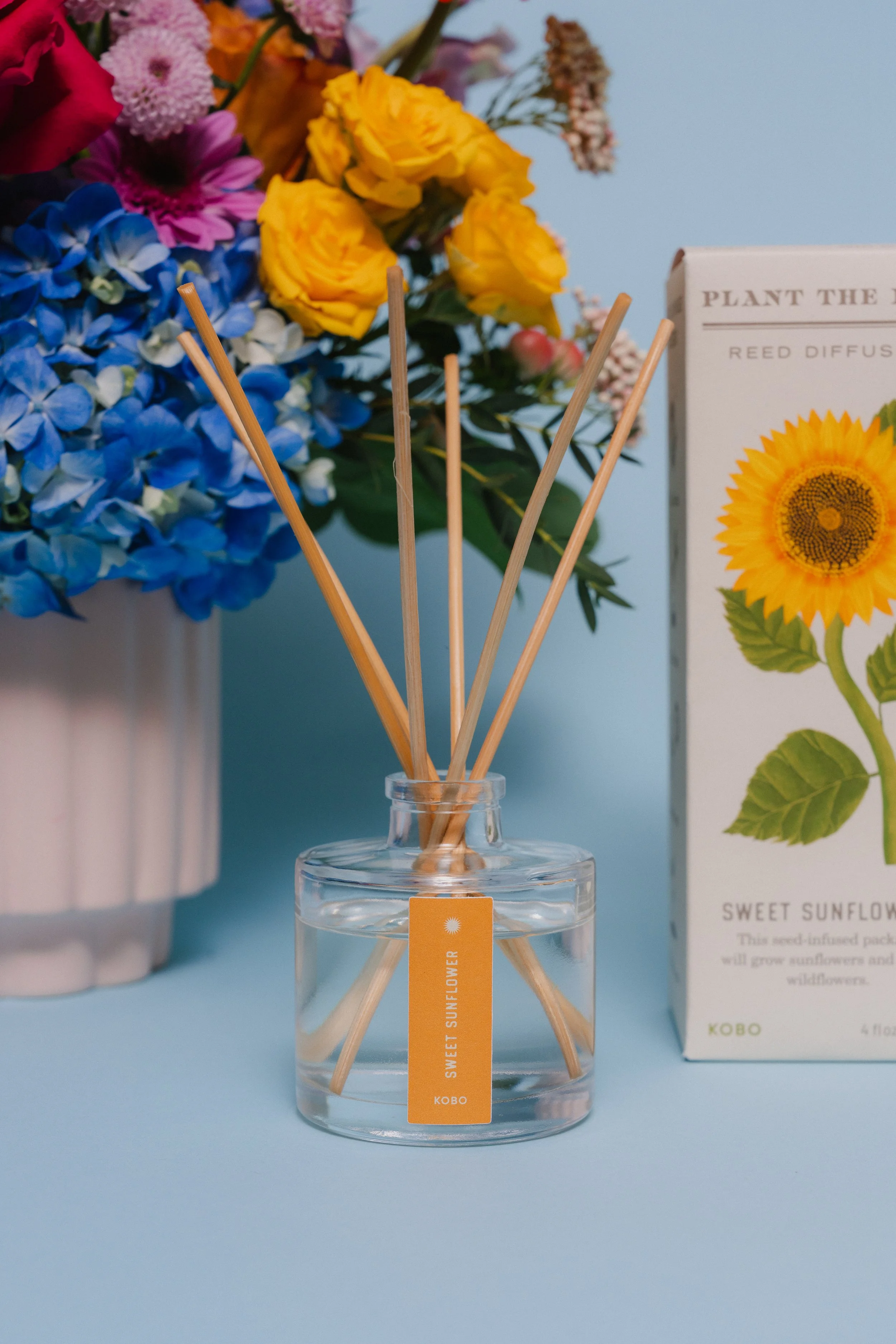 Add a fragrant Kobo Plant The Box room diffuser to any bouquet order. A flameless alcohol free option for enjoying 3-6 month of fresh fragrance, great for home or office. Currently available in Sunflower & Ripe Tomato Vine - $38.95 each, while suppli