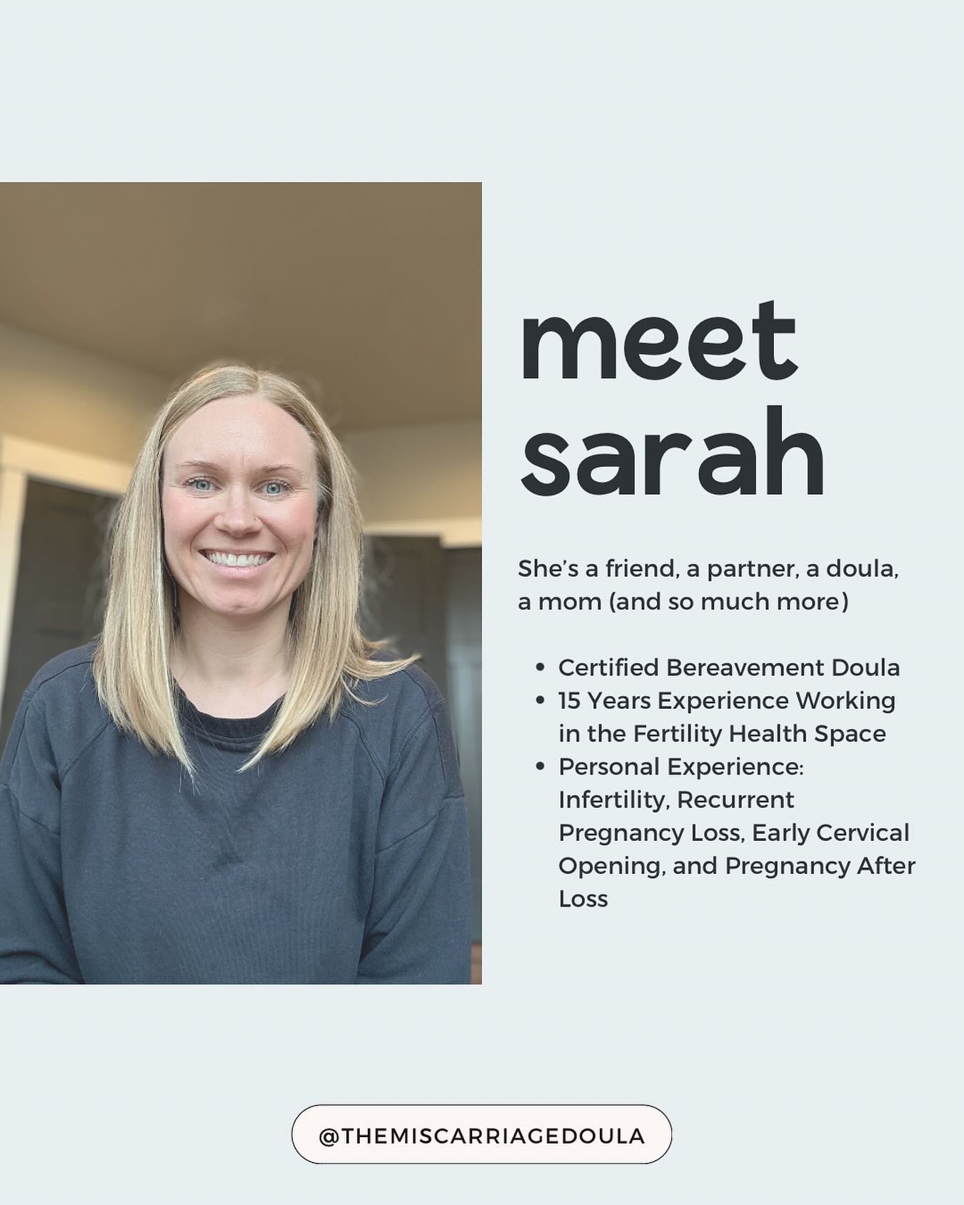 Sarah is a bereavement doula and the director of communications here at @themiscarriagedoula 💕

I met Sarah towards the beginning of my time trying to conceive (six years ago now) and she became a quick friend that I&rsquo;ve been so thankful for ev