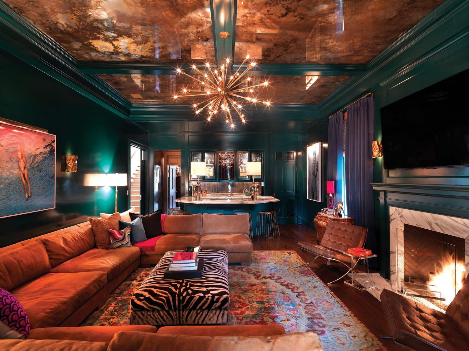 This unique and custom Green Room in Brentwood Park creates a warm and moody atmosphere. Quality Construction, custom woodwork and design makes this room once you cannot forget.