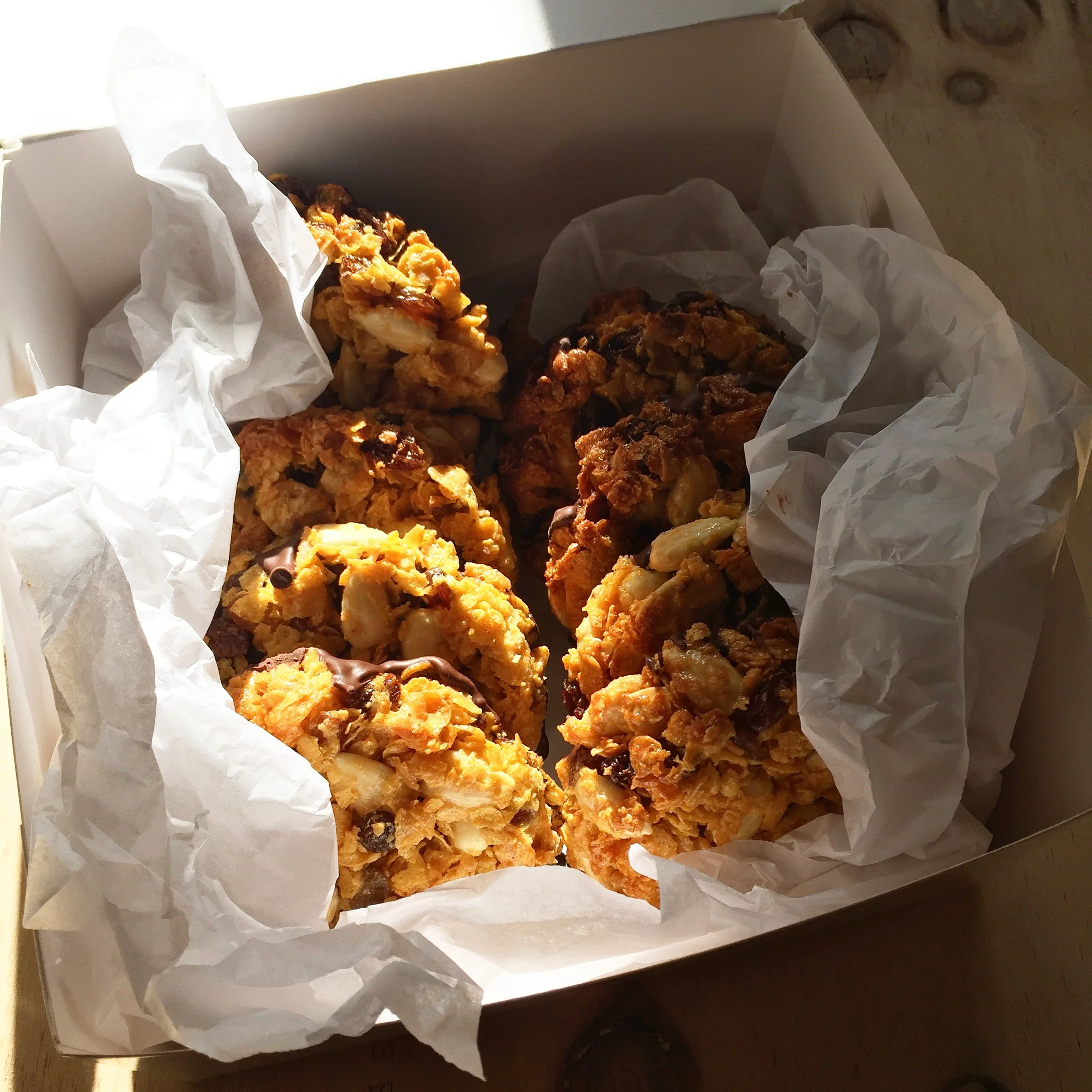 A box of six homemade Florentine biscuits.