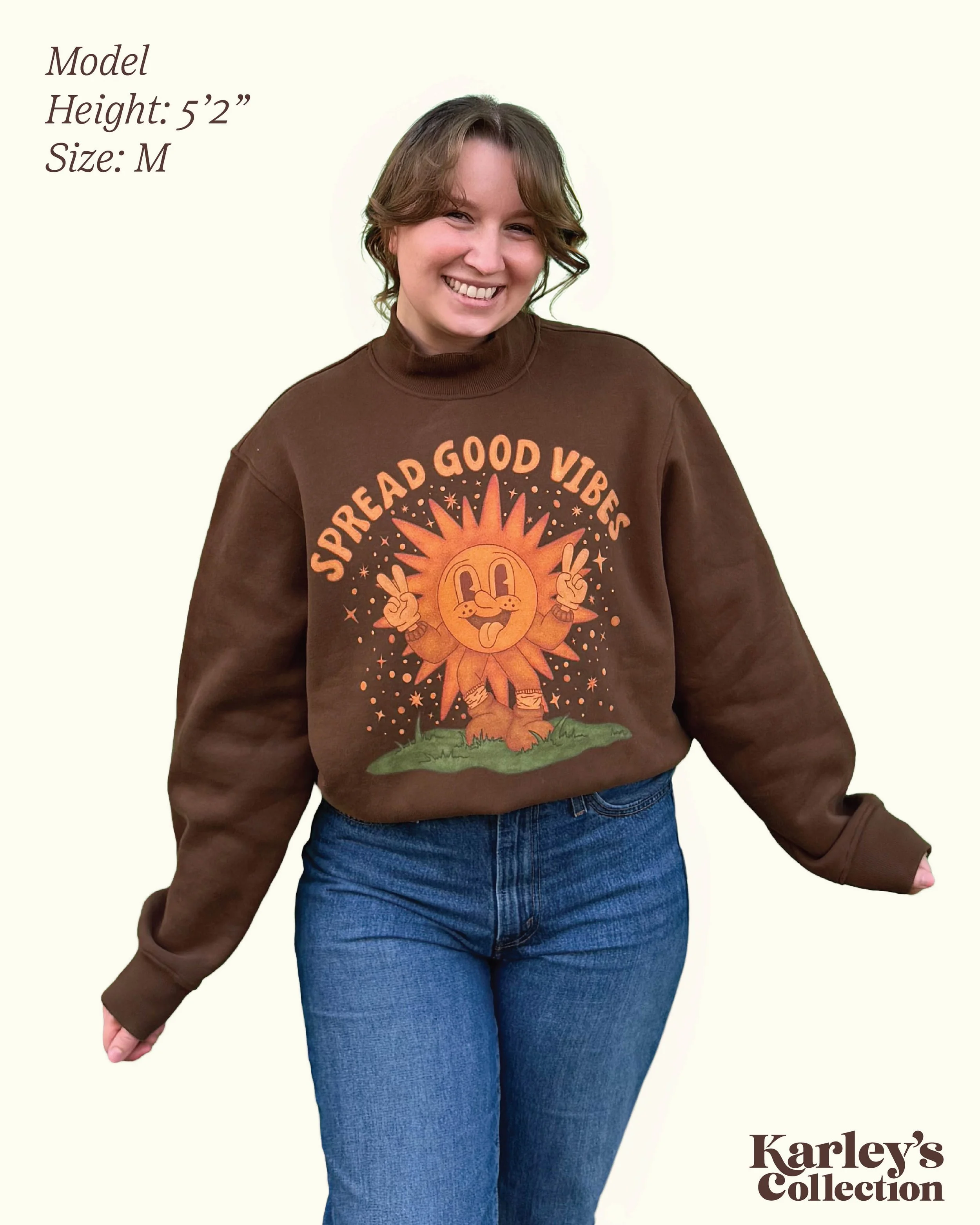 Spread Good Vibes on Ribbed Turtleneck Sweatshirt