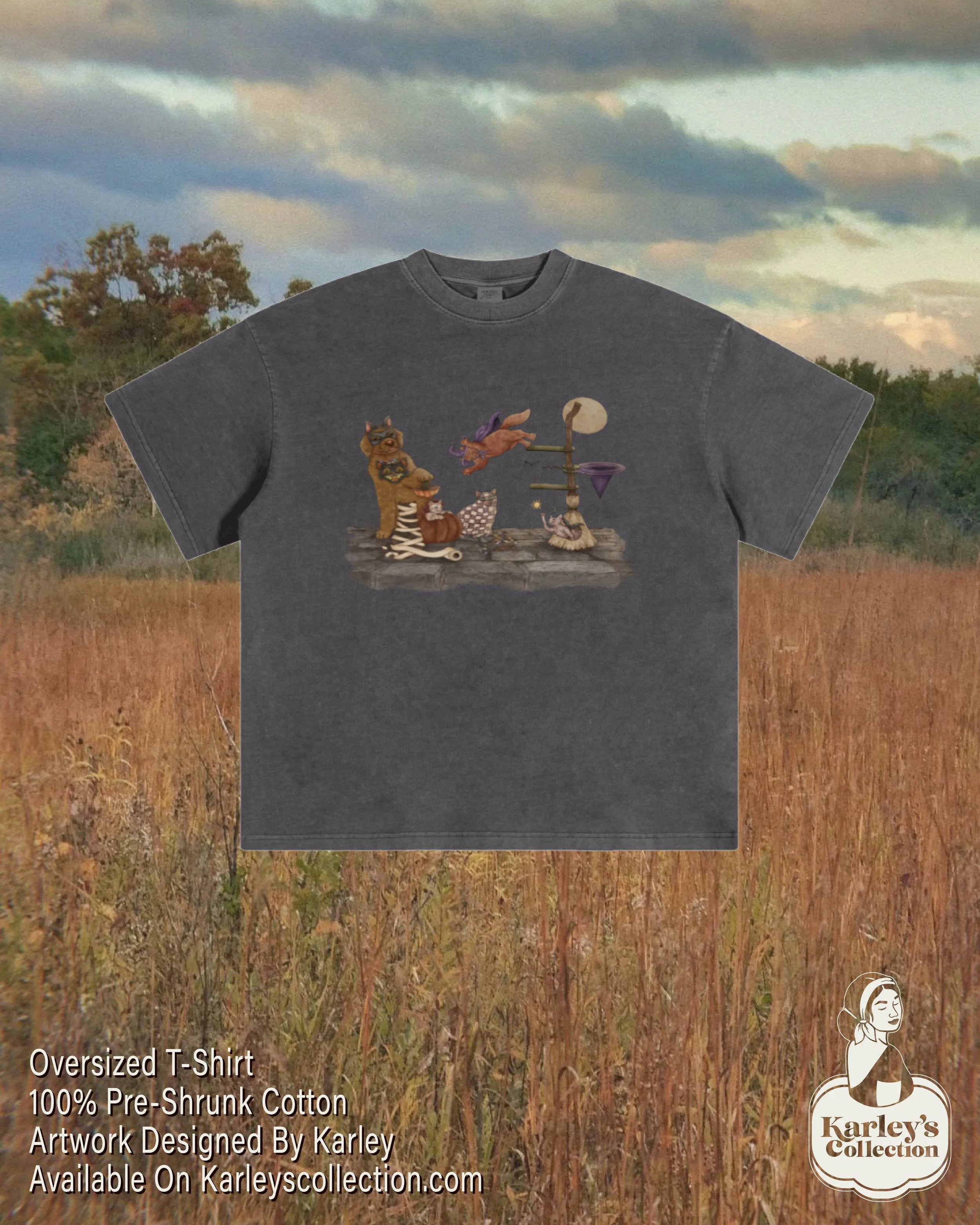 Halloween Cat design on Oversized T-shirt