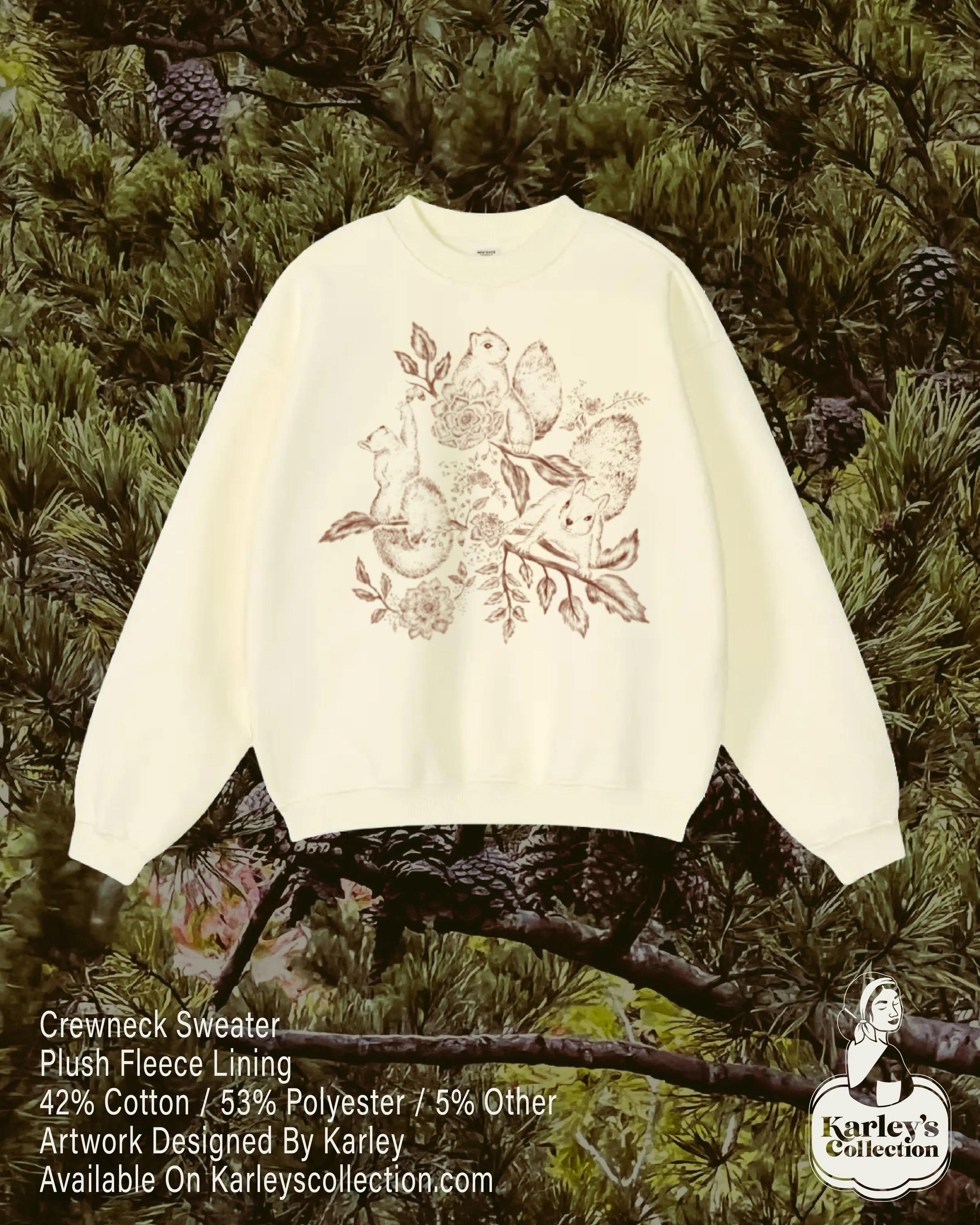 Squirrel Design on Ribbed Crewneck Sweatshirt