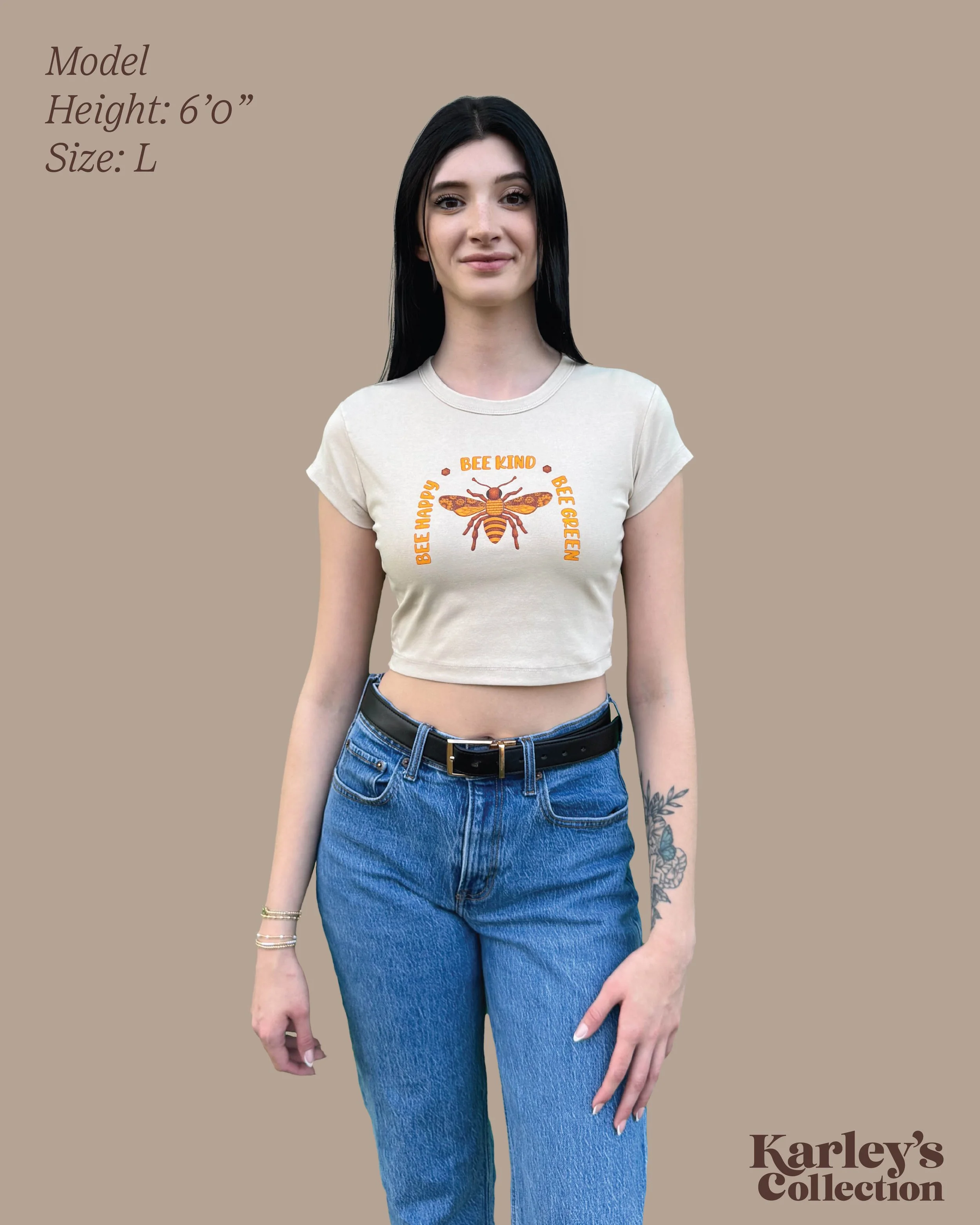 Bee Kind, Bee Happy, Bee Kind Design on Cropped Tee