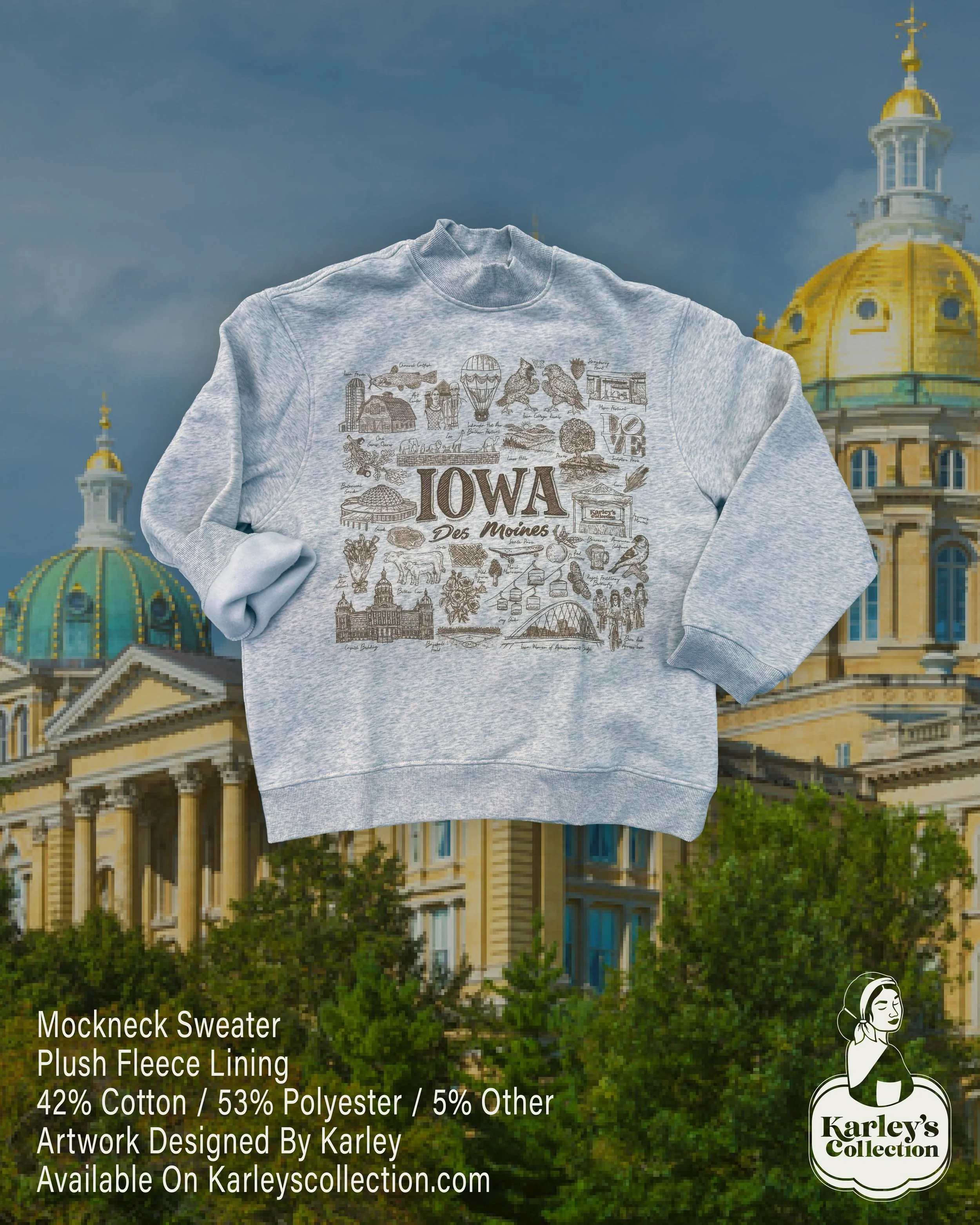 Iowa Design on Ribbed Turtleneck Sweatshirt