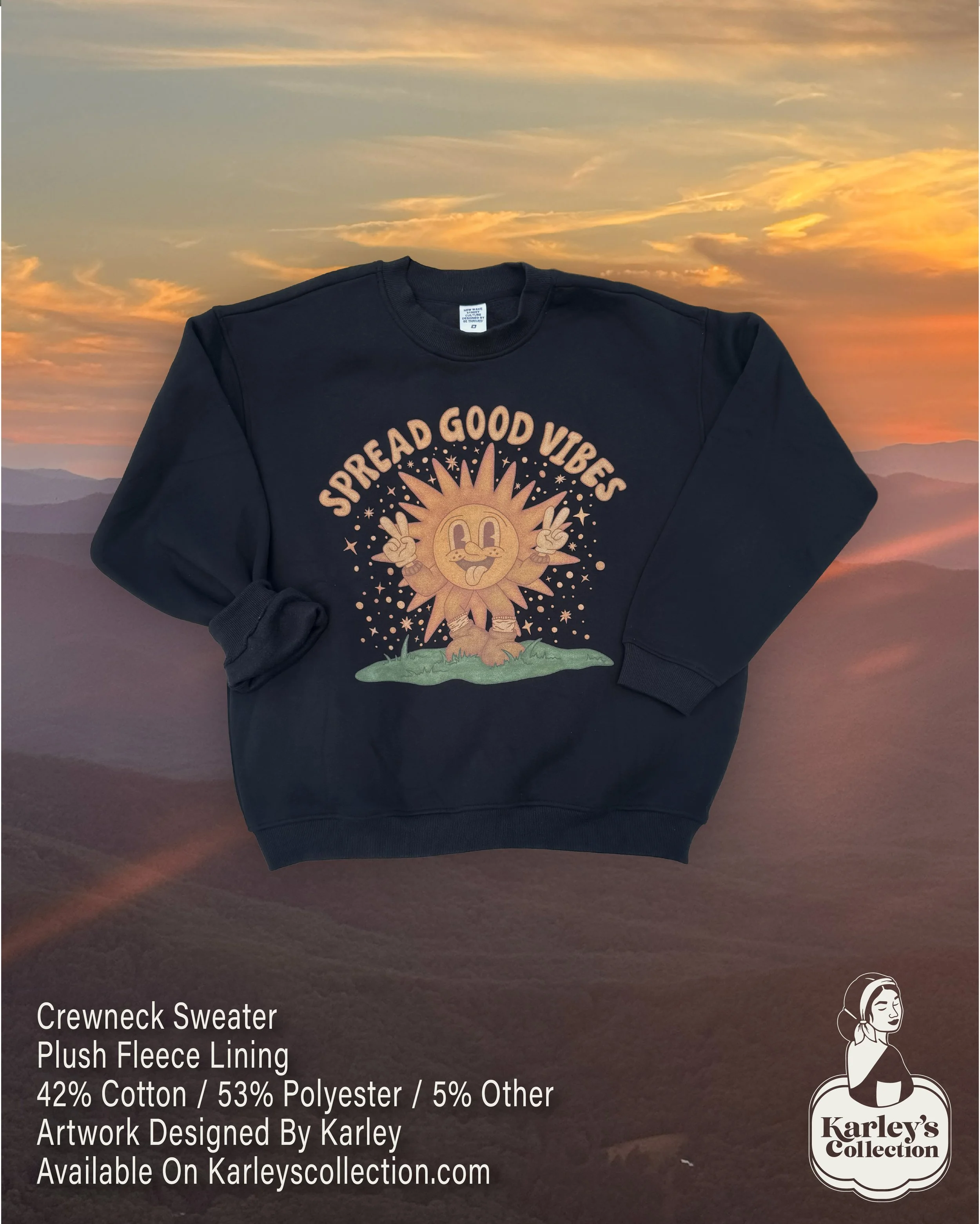 Spread Good Vibes Design on Ribbed Crewneck Sweatshirt
