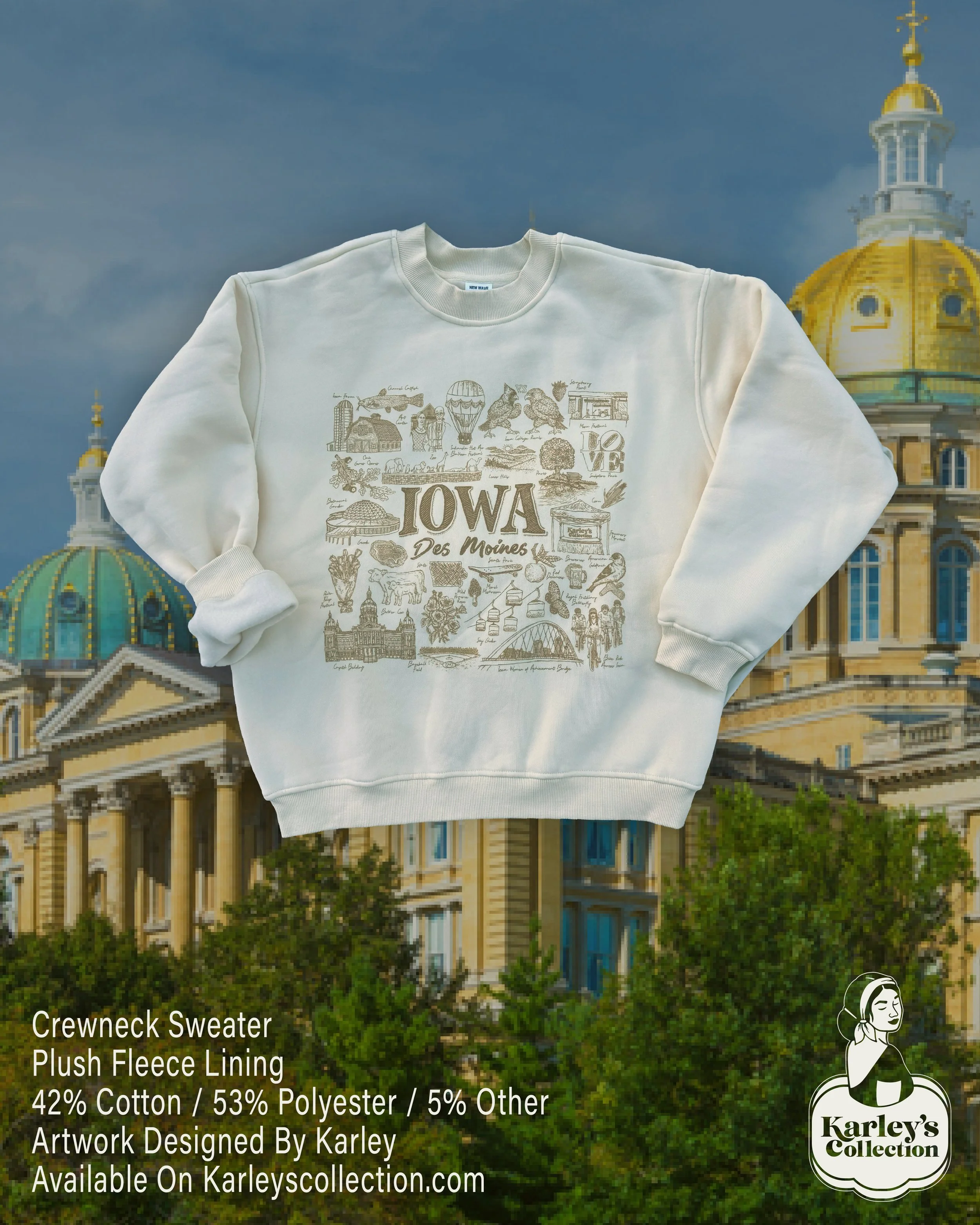 Iowa Design on Ribbed Crewneck Sweatshirt