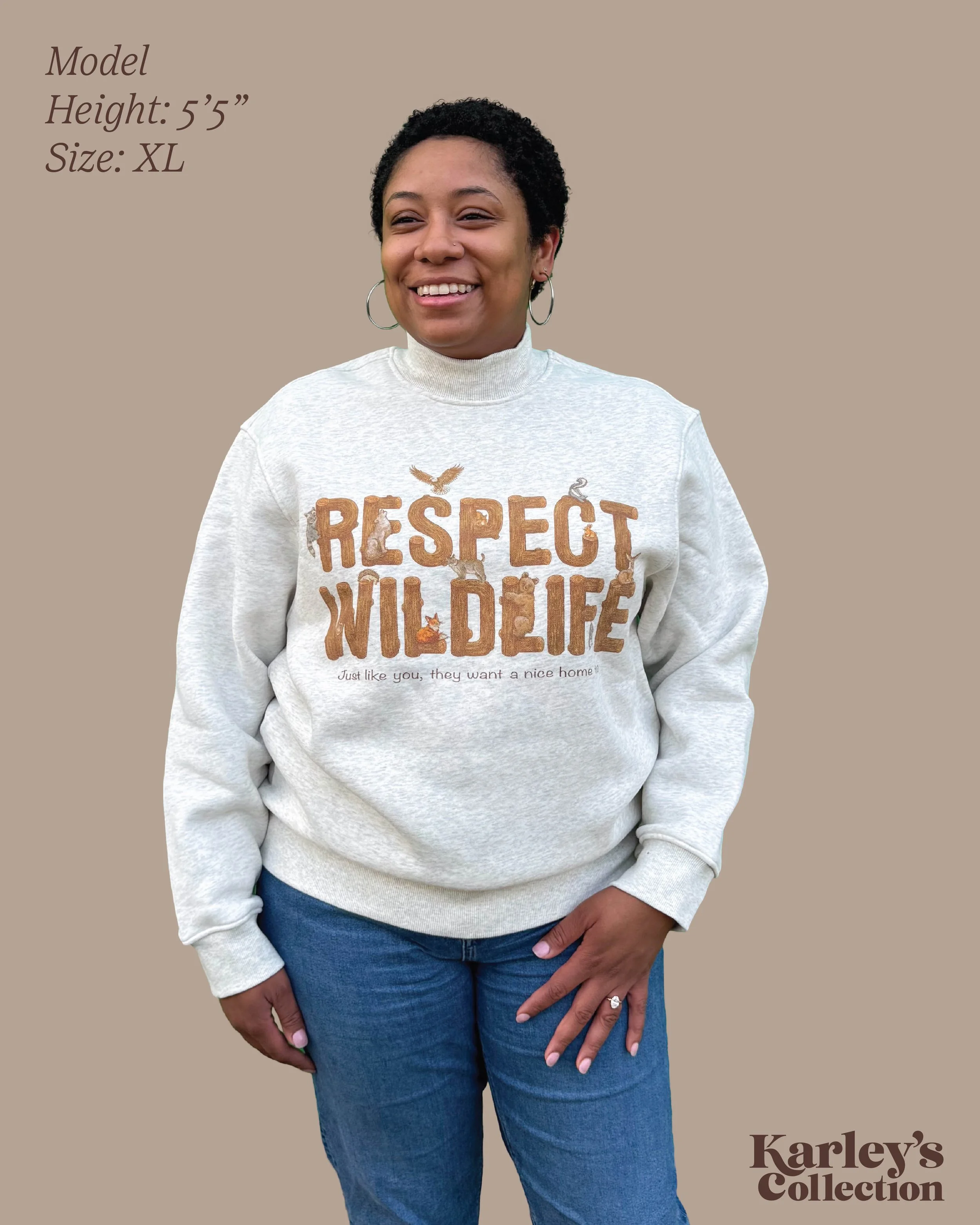 Respect Wildlife on Ribbed Turtleneck Sweatshirt
