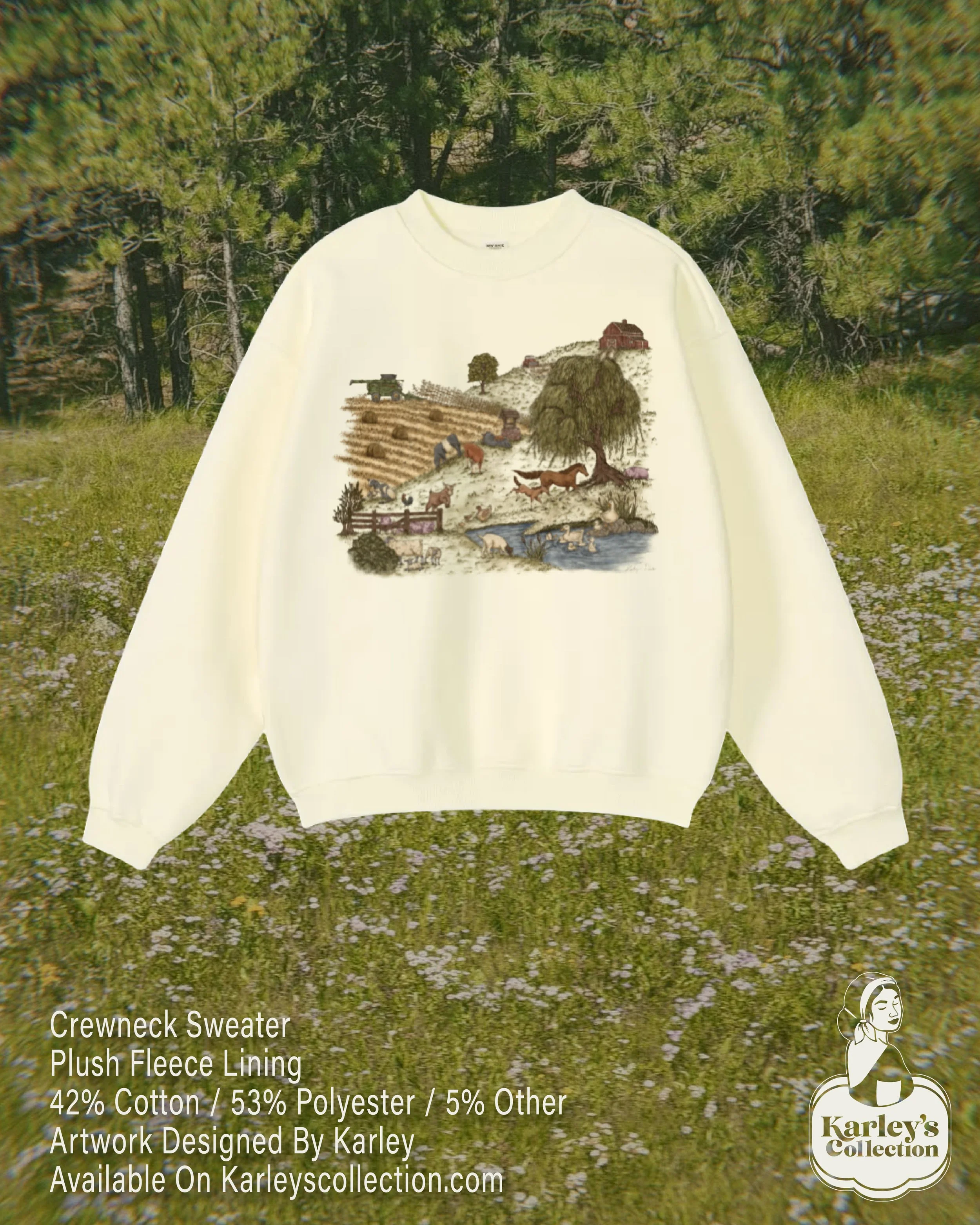 Farm Design on Ribbed Crewneck Sweatshirt