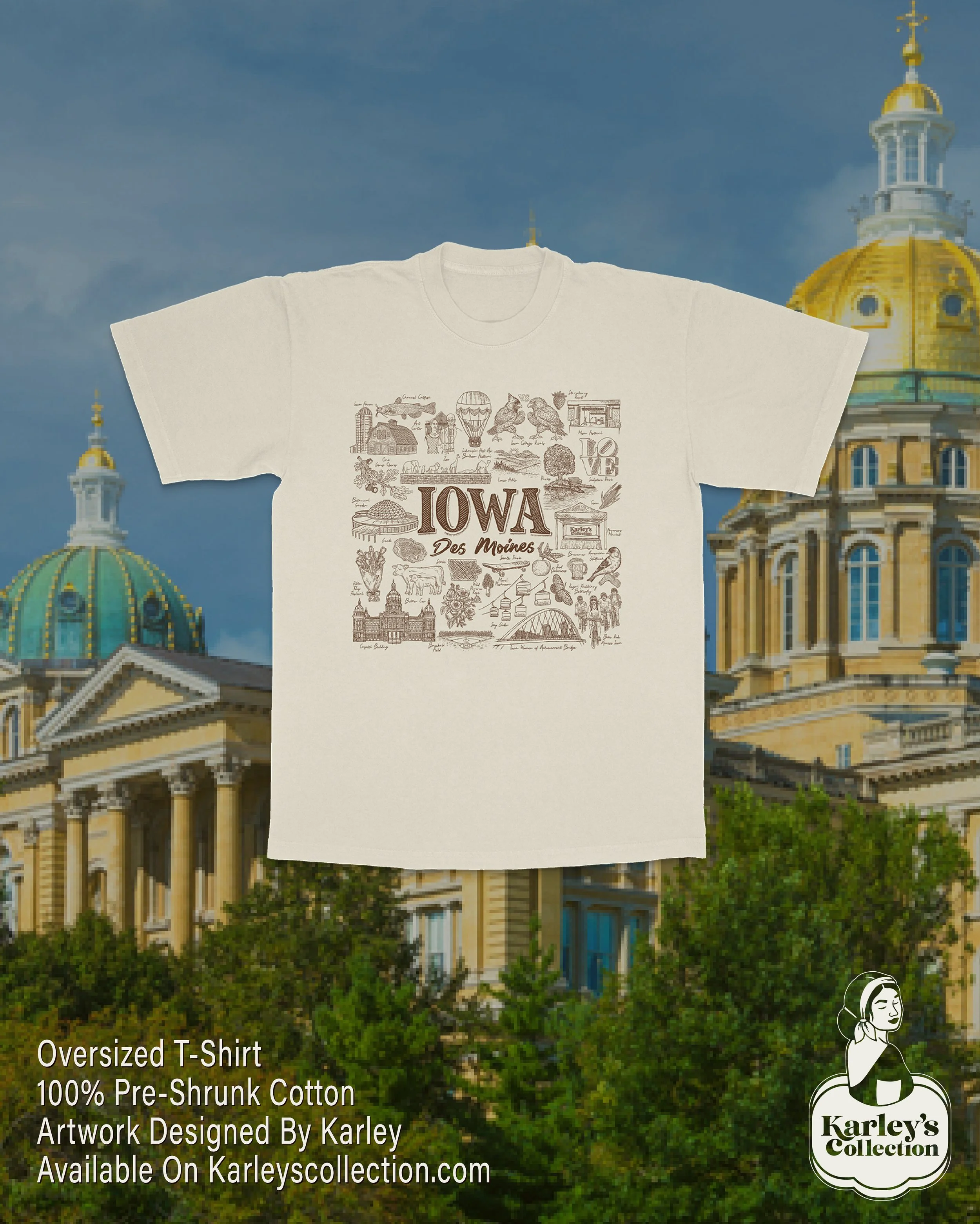 Iowa Design on Oversized T-shirt