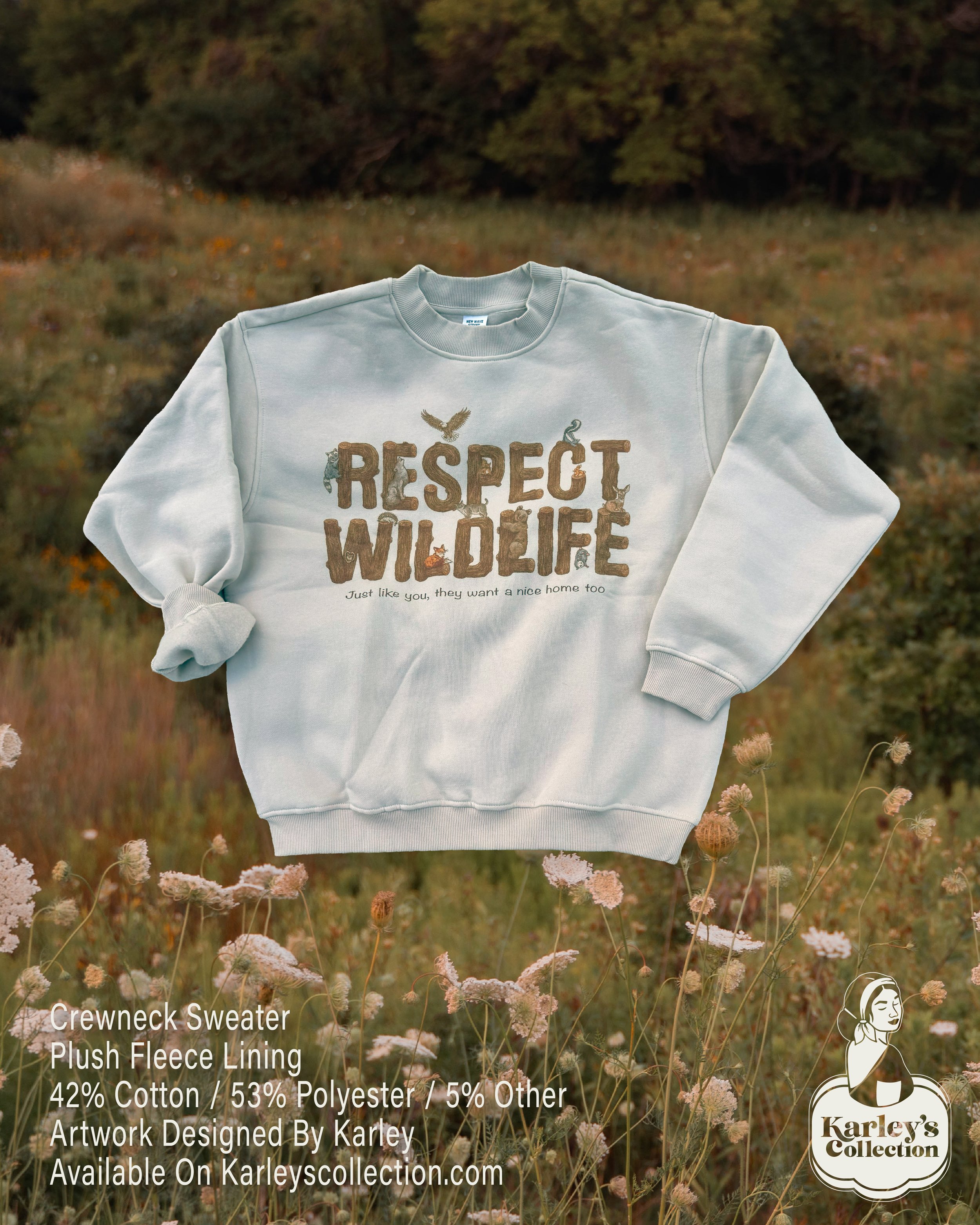 Respect Wildlife Design on Ribbed Crewneck Sweatshirt