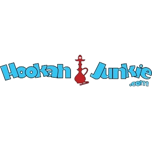 Logo that reads "Hookah Junkie .com" with a red hookah icon between the words.