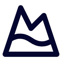 Simple outline of a mountain with a wavy line at the base, all in dark blue.