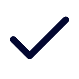 A dark blue check mark on a black background.