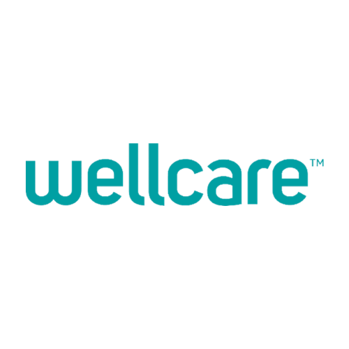 Wellcare logo with stylized teal text and a leaf symbol above the 'll' in Wellcare.