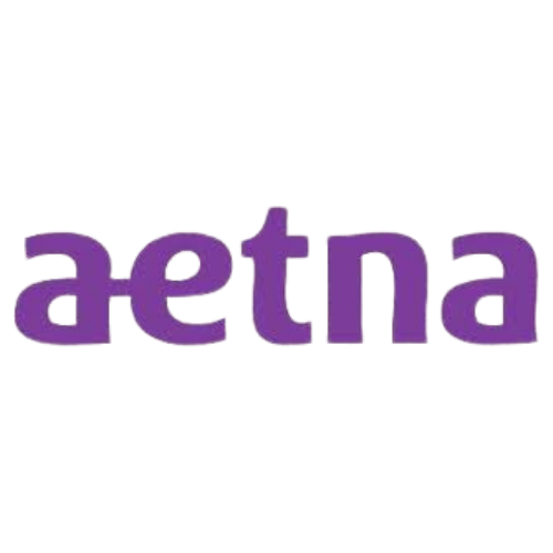 A logo with the word 'aetna' written in lowercase purple letters.